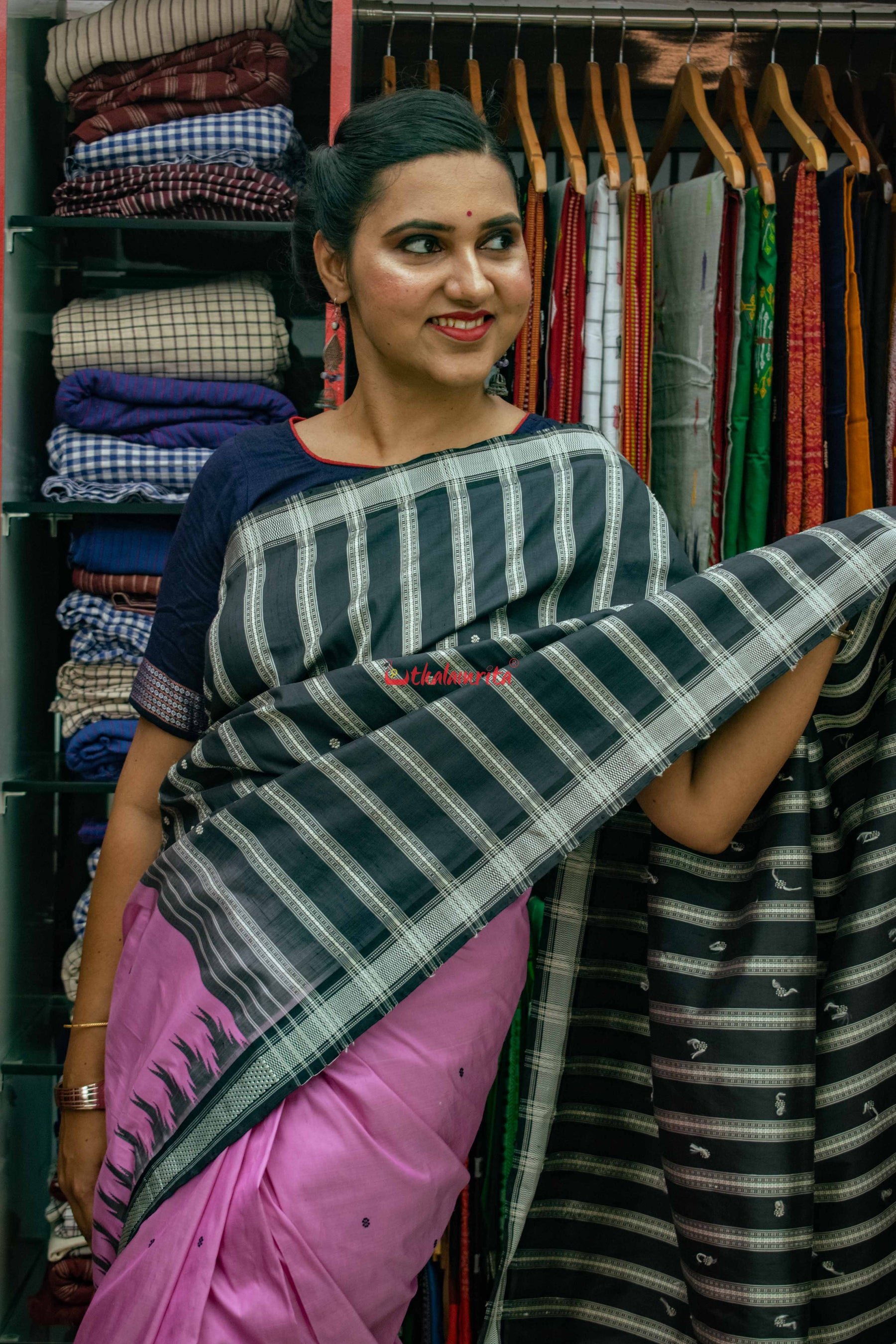 Pink Double Anchal Berhampuri Silk Saree