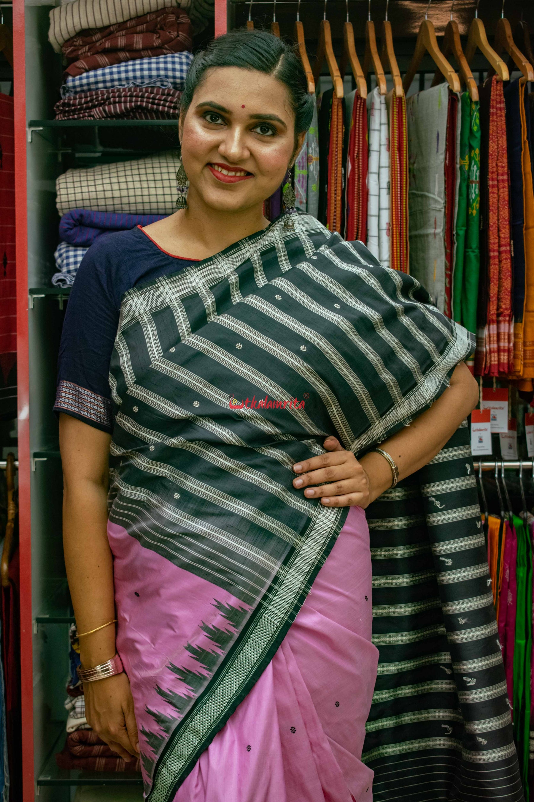 Pink Double Anchal Berhampuri Silk Saree
