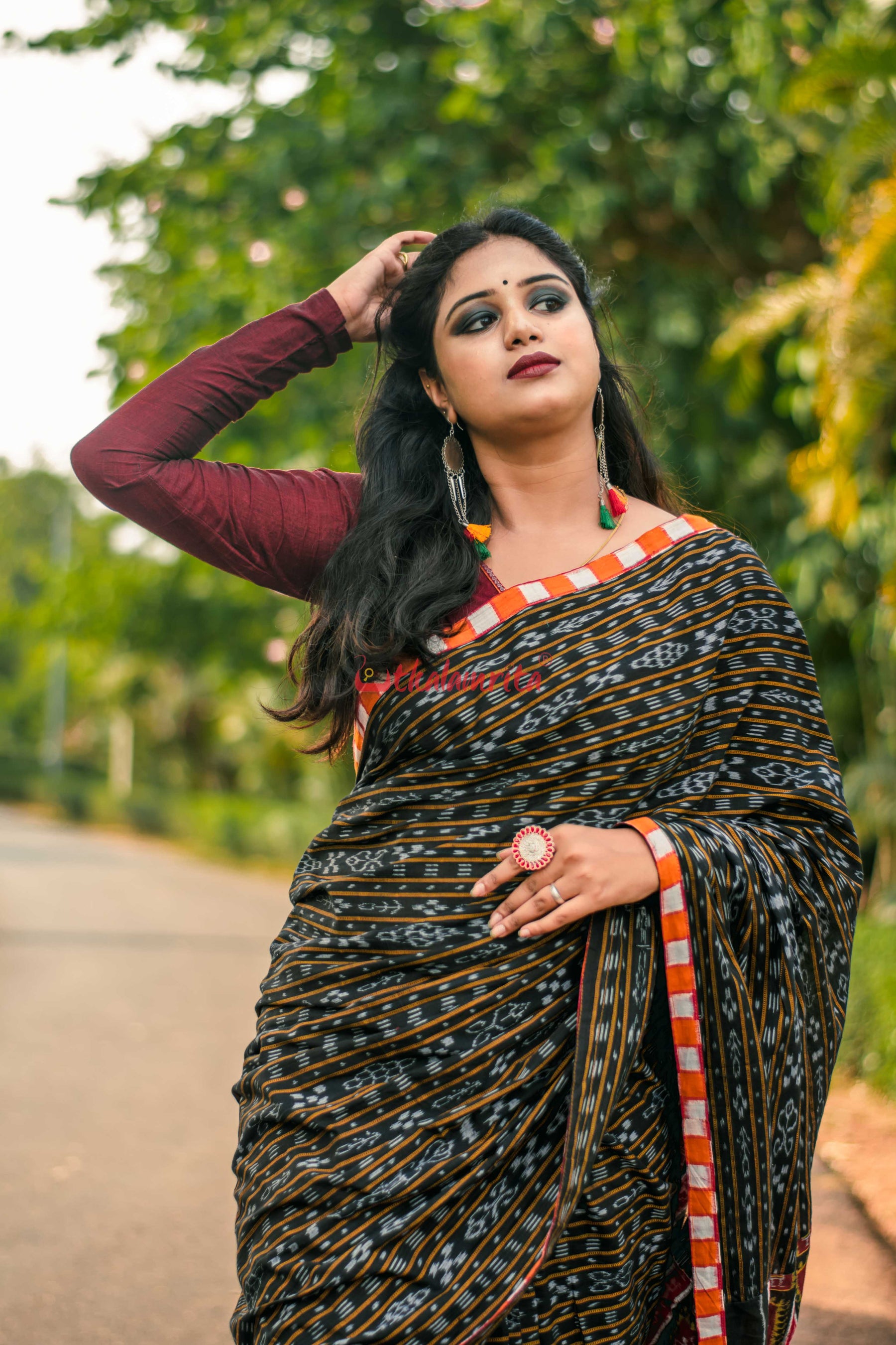 Tribal With Black Ikat Designer Saree