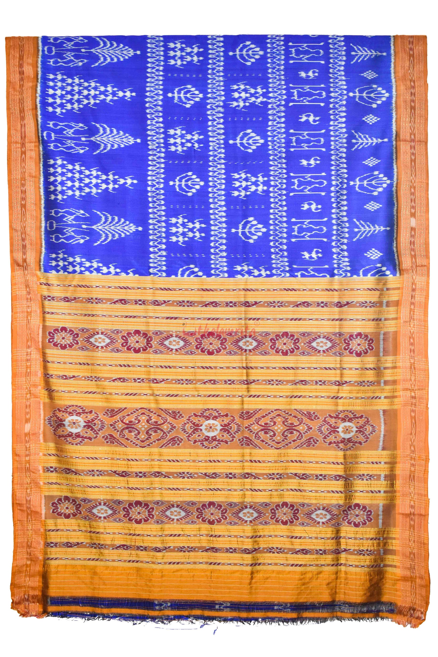 Blue Orange Tribal Khandua silk