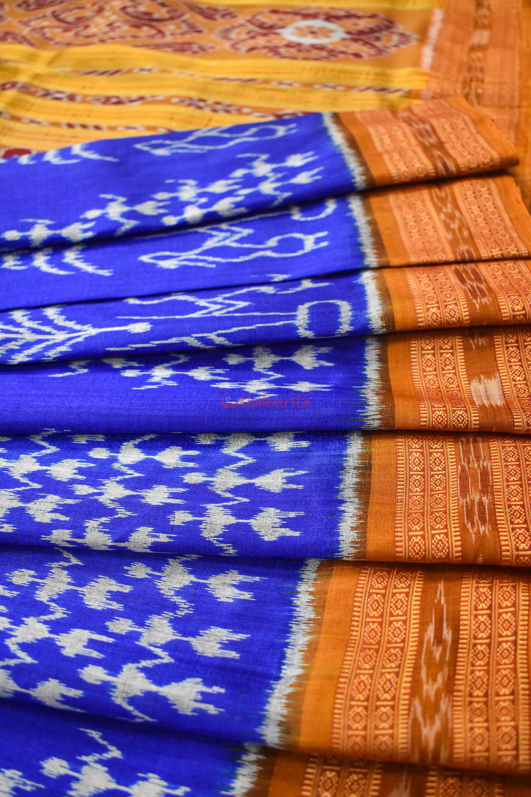 Blue Orange Tribal Khandua silk