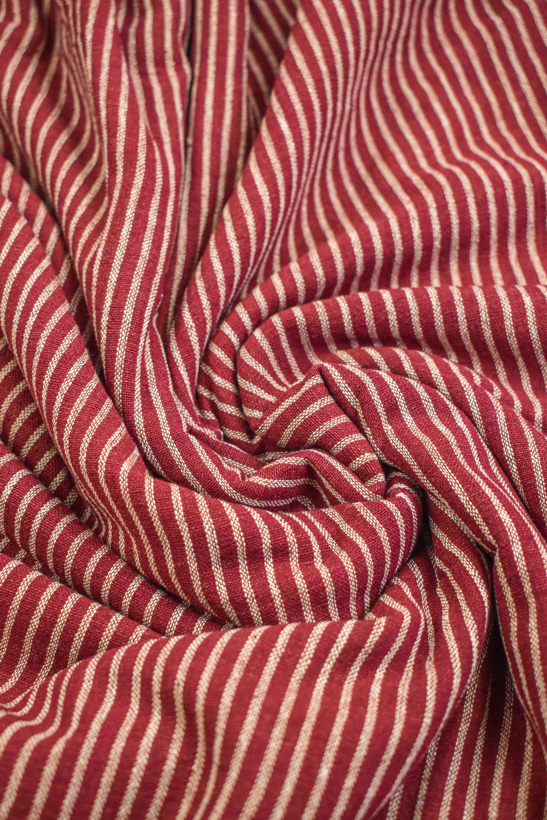 Maroon White Thin Line Stripes Kotpad (Fabric)