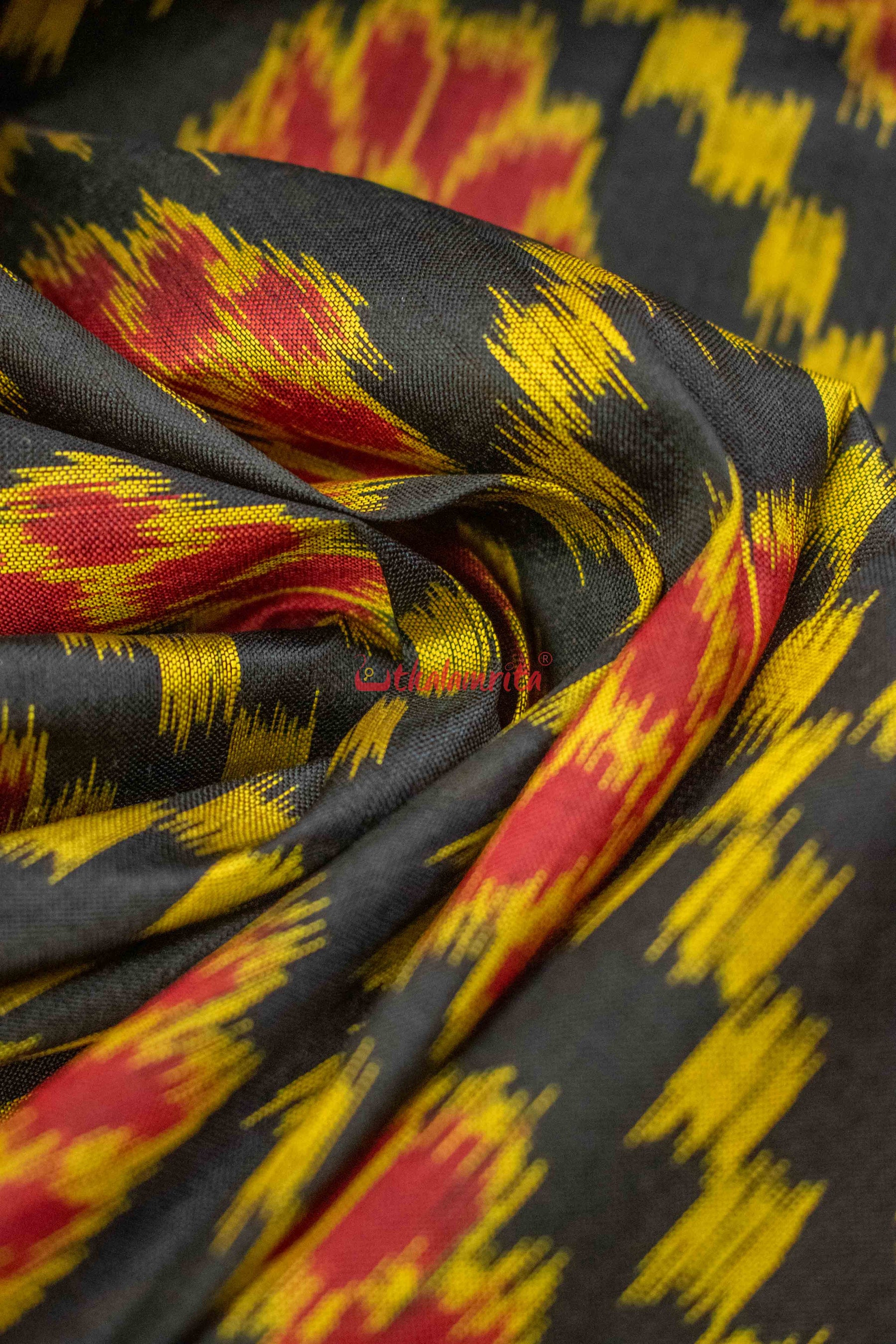 Black Red Flowers Khandua Silk Saree