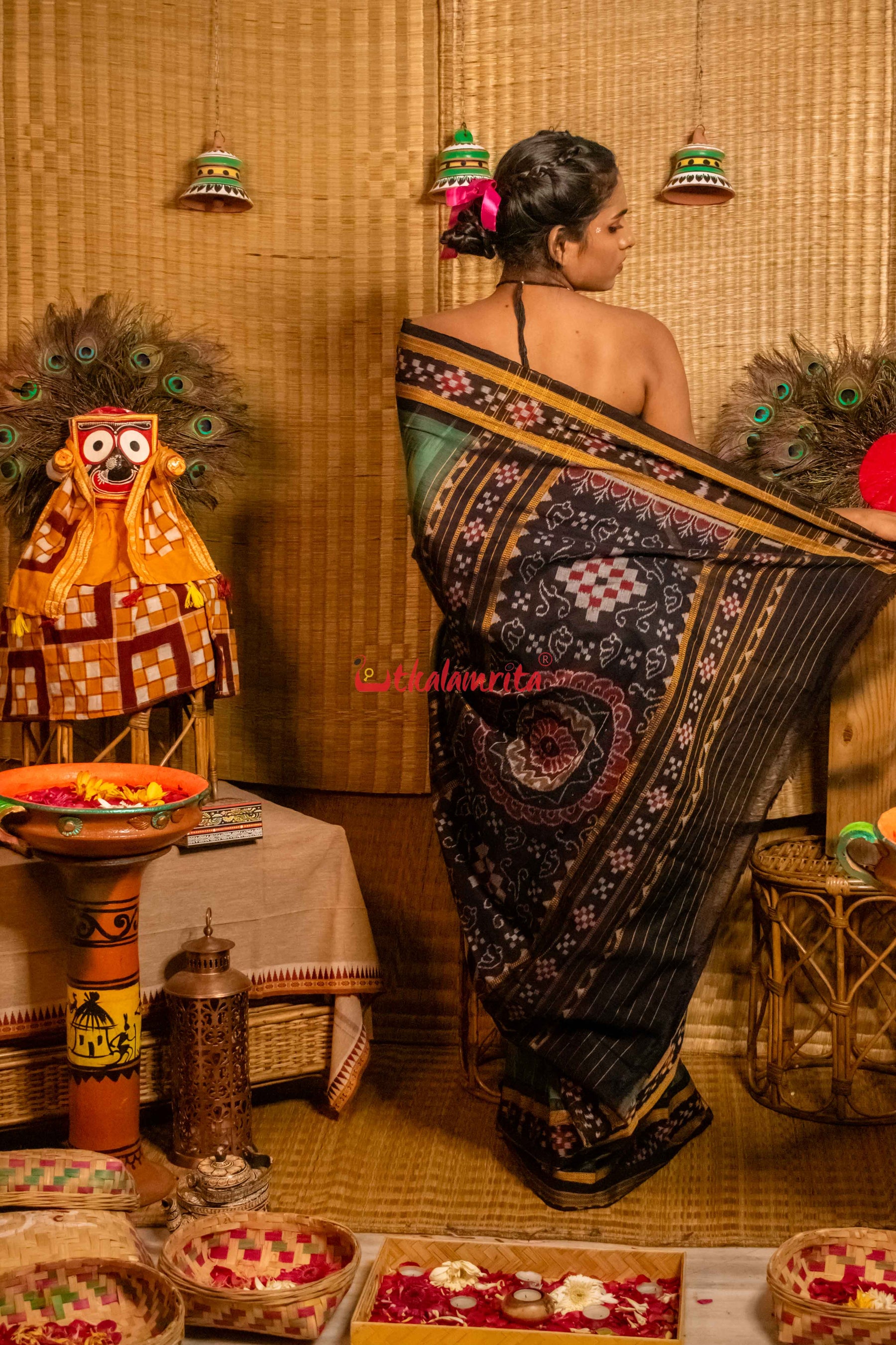 Olive Pasapali Border Khandua Cotton Saree