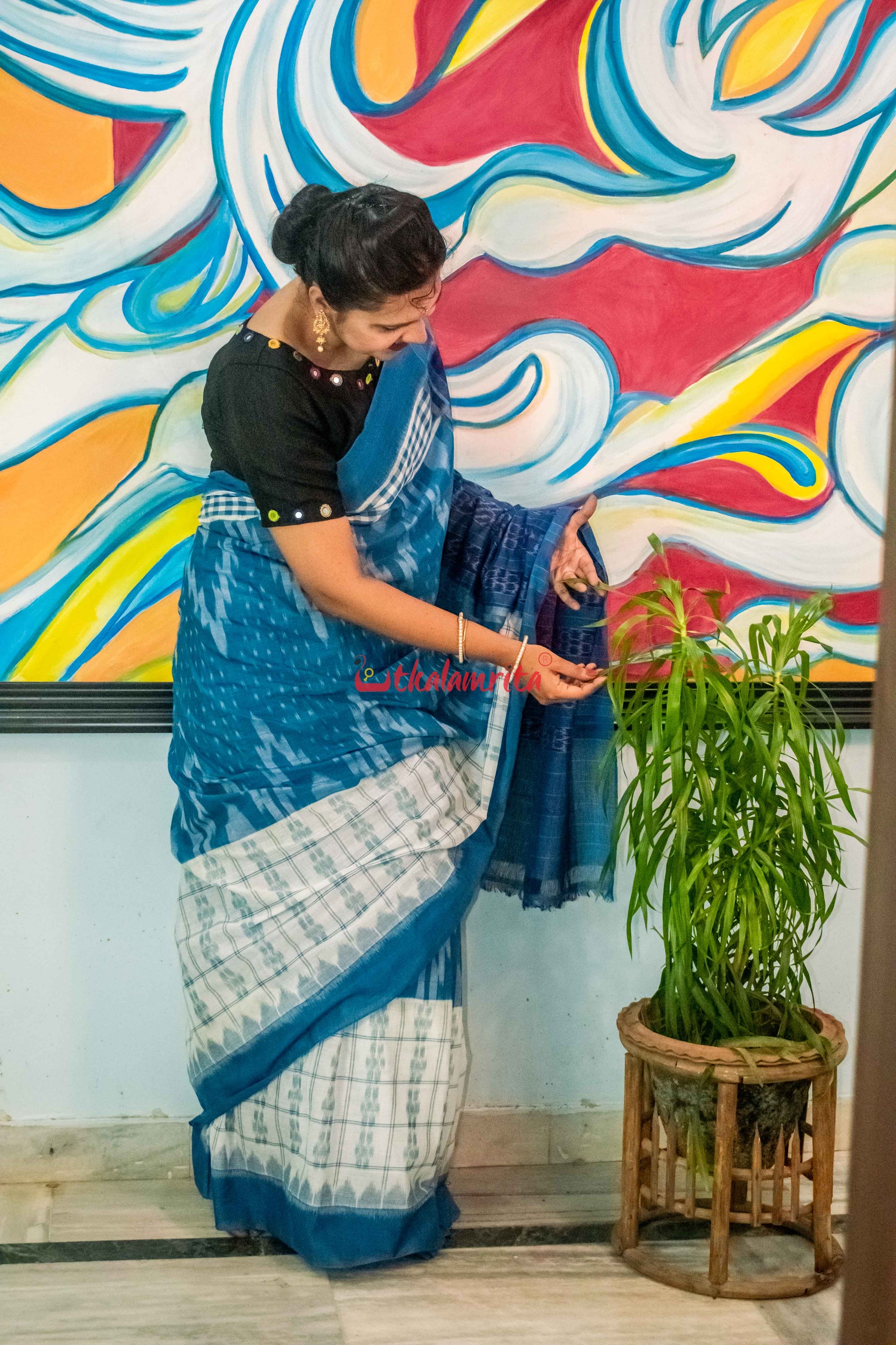 Aqua Flower Kargil Cotton Saree