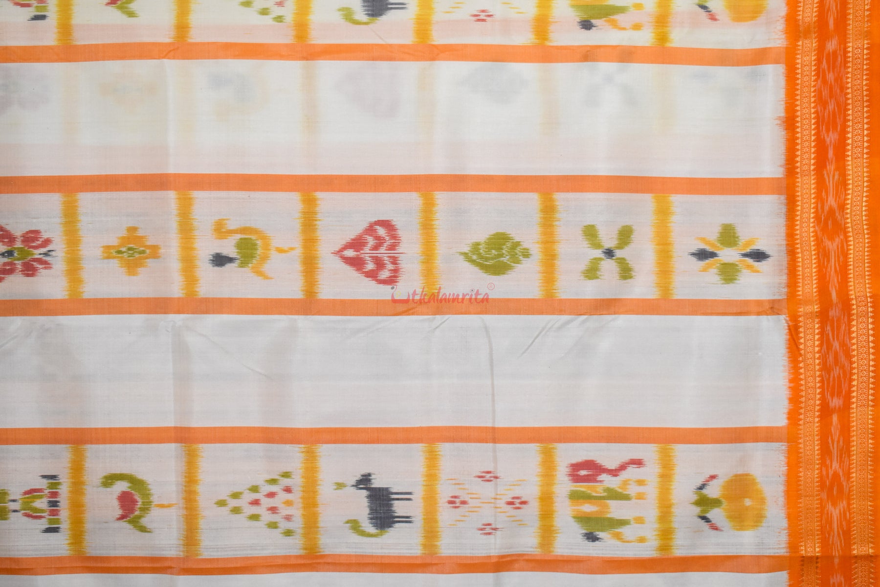 White Orange Nabarangi Khandua Silk