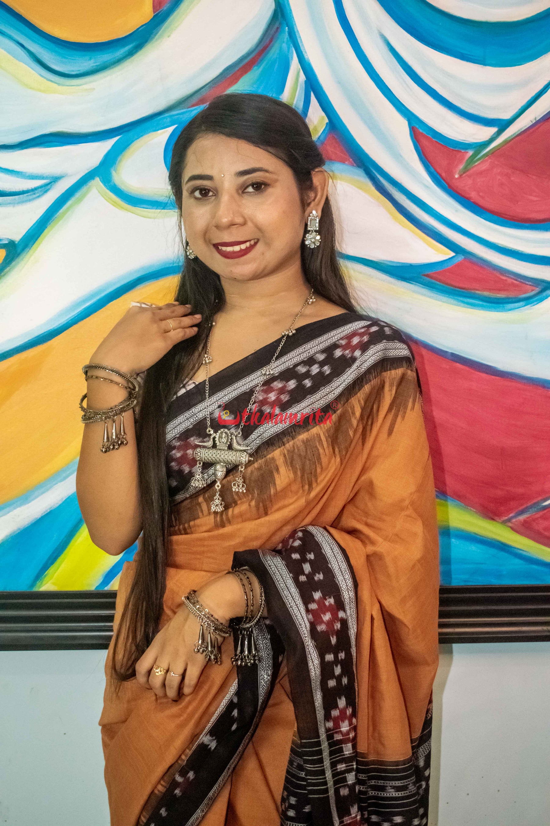 Brown Pasapali Border Khandua Cotton Saree