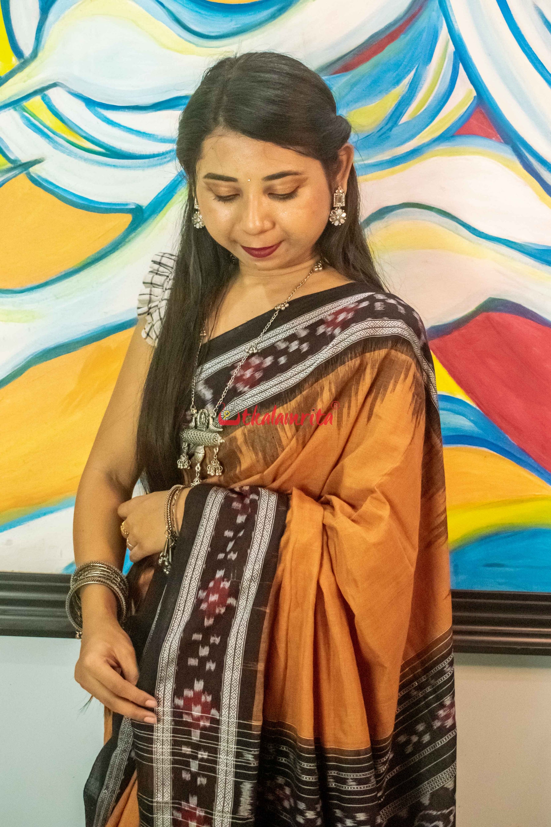 Brown Pasapali Border Khandua Cotton Saree