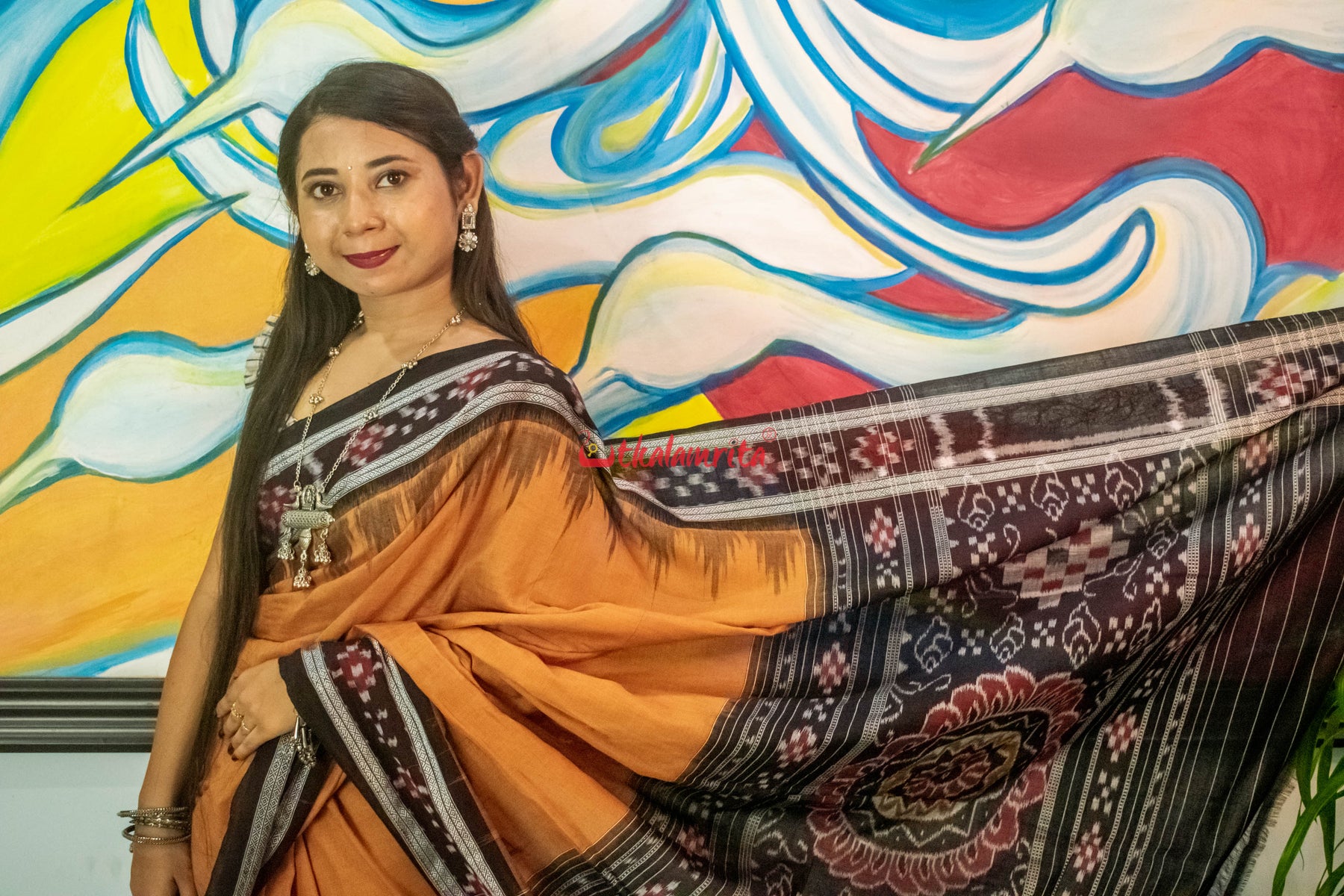 Brown Pasapali Border Khandua Cotton Saree