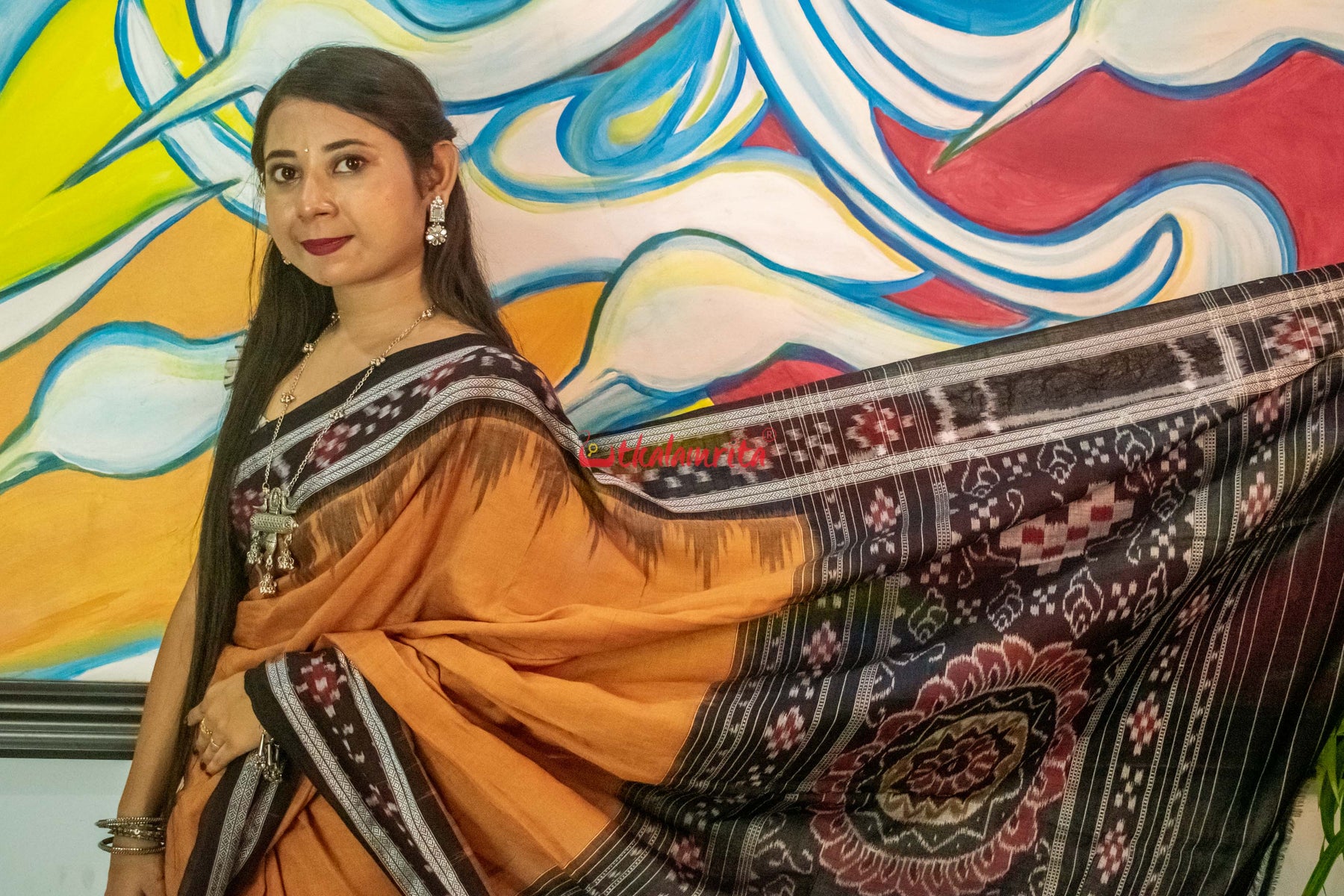 Brown Pasapali Border Khandua Cotton Saree