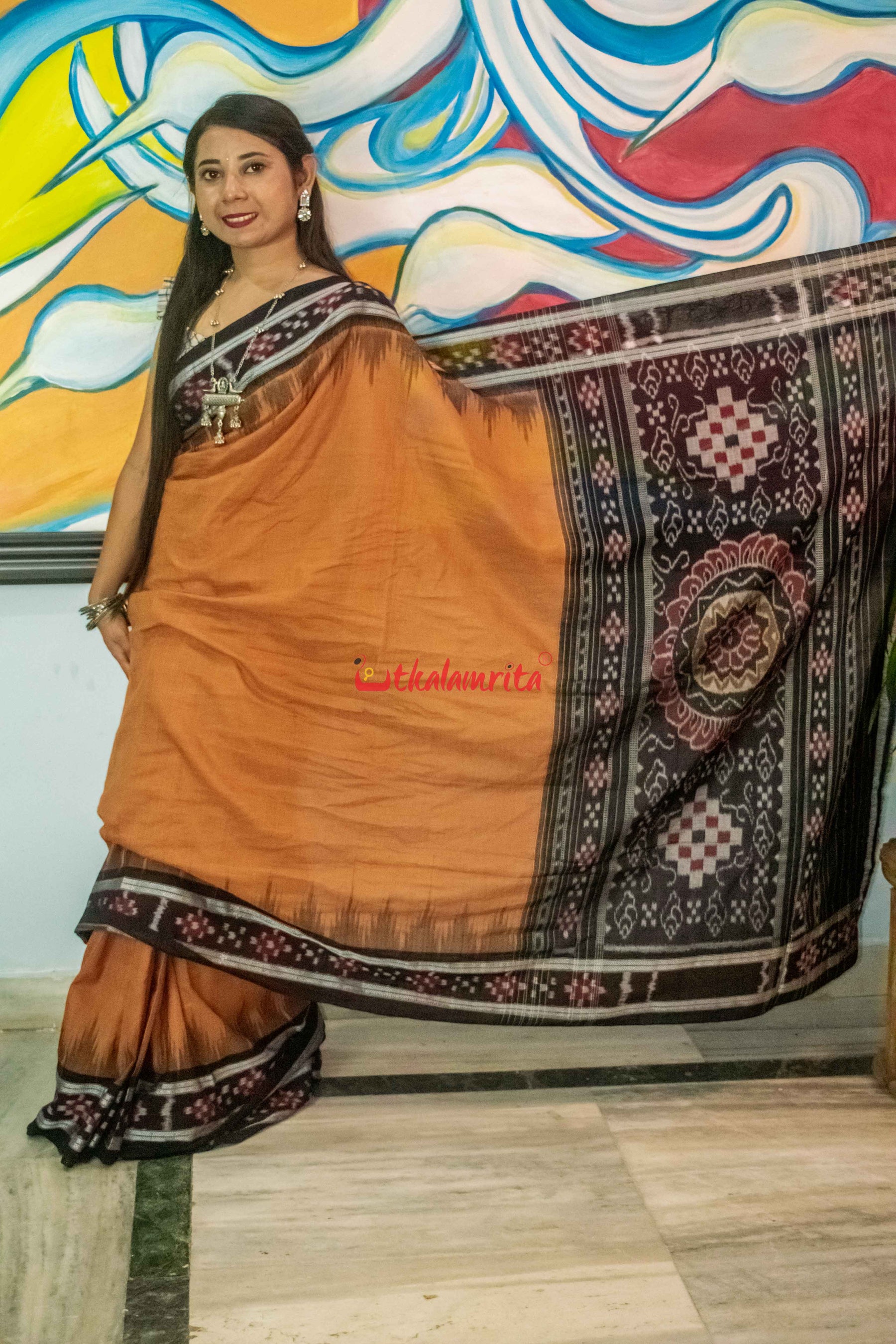 Brown Pasapali Border Khandua Cotton Saree