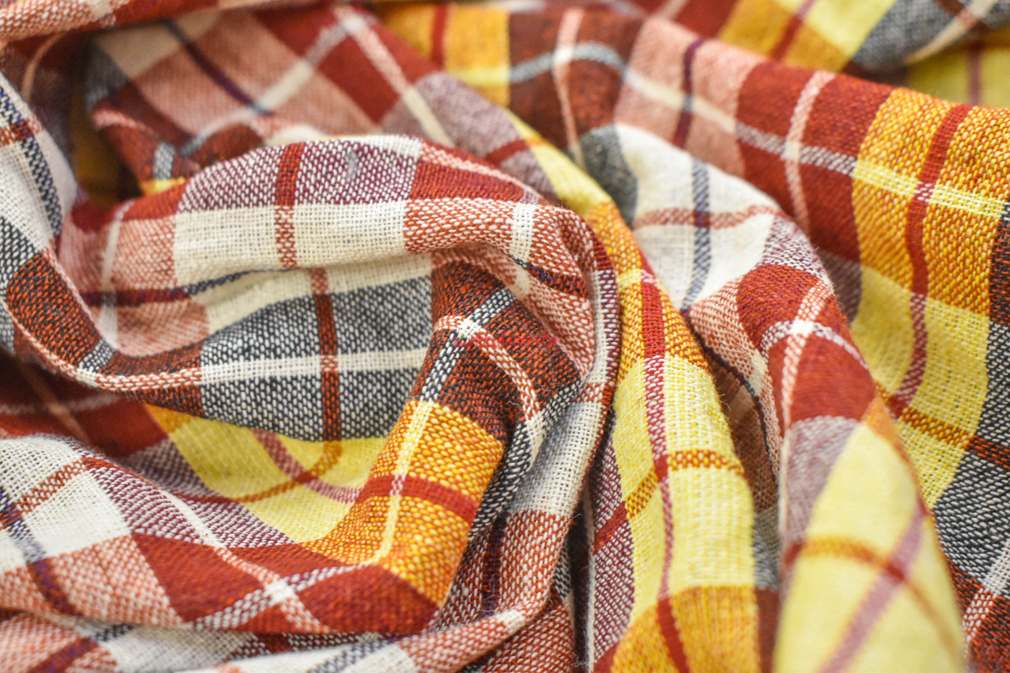 Yellow Maroon Red Checks Kotpad (Fabric)