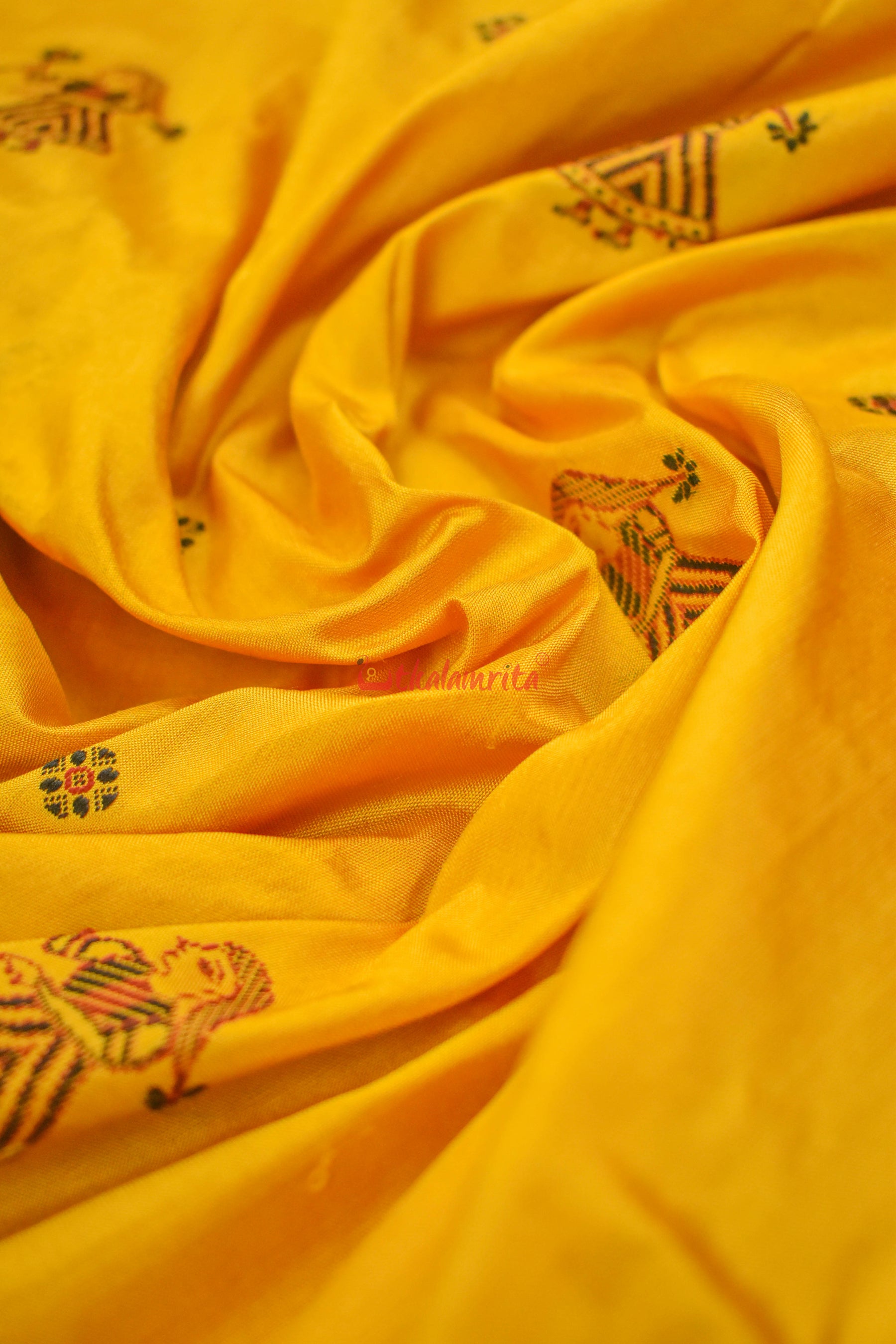 Mustard Double Border Doll Bomkai Silk