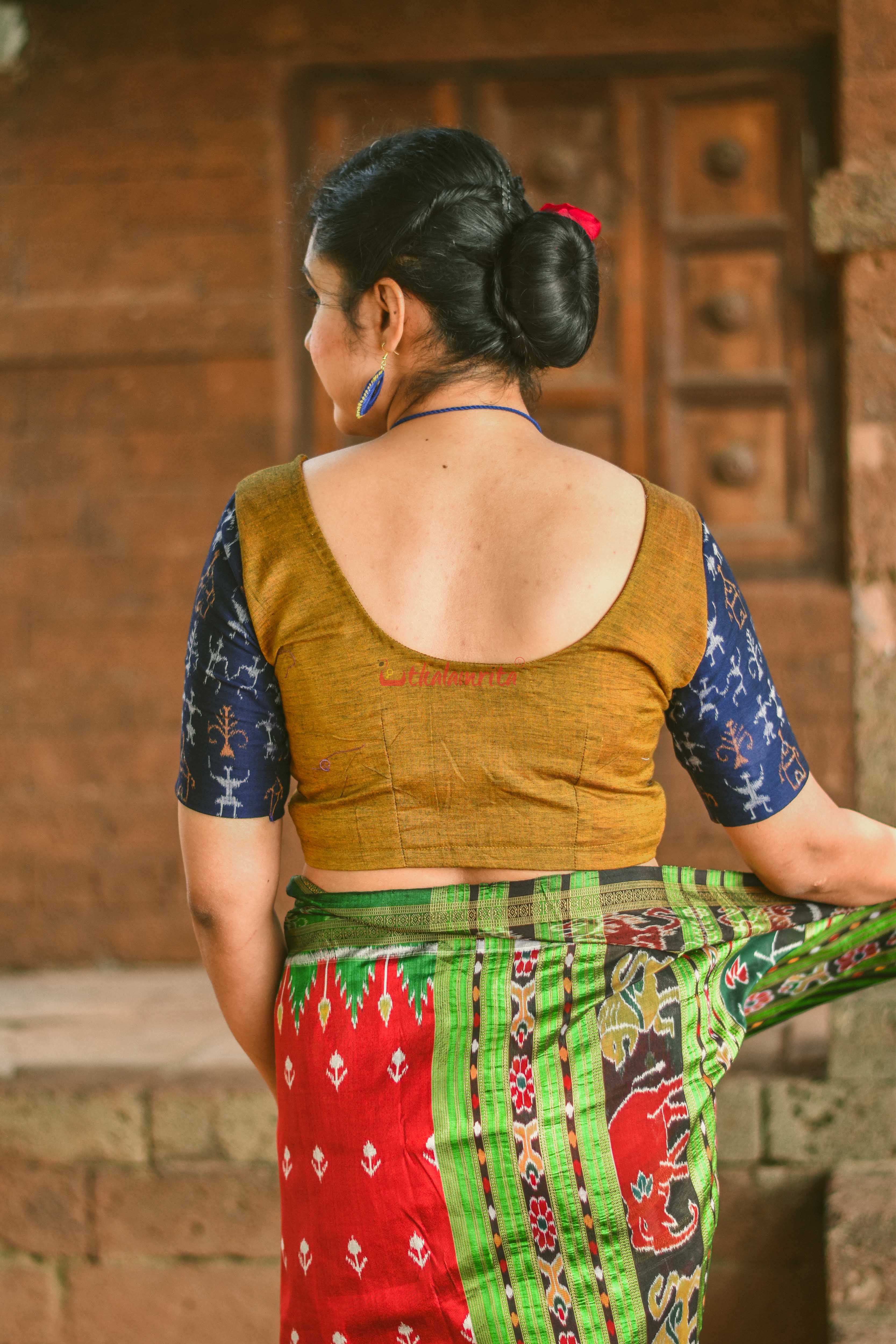 Mustard with Blue Tribal Sleeves (Blouse)