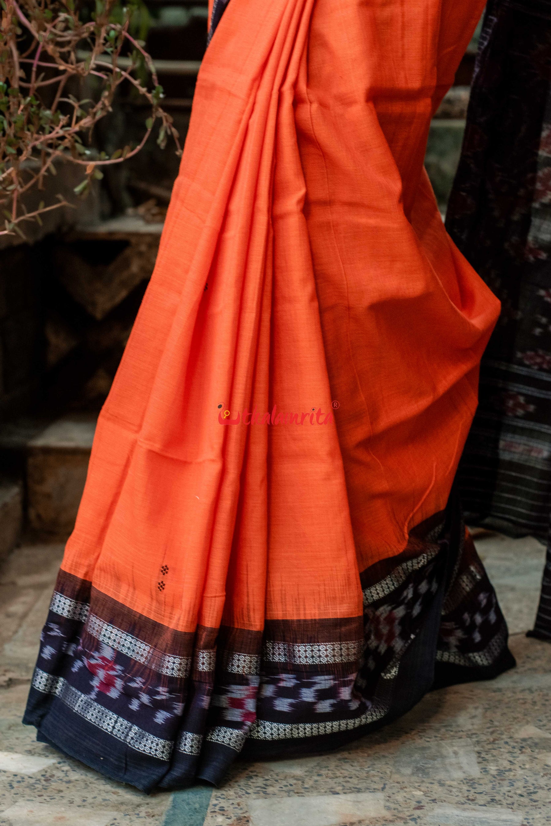 Orange Rekha Buti Khandua Cotton Saree