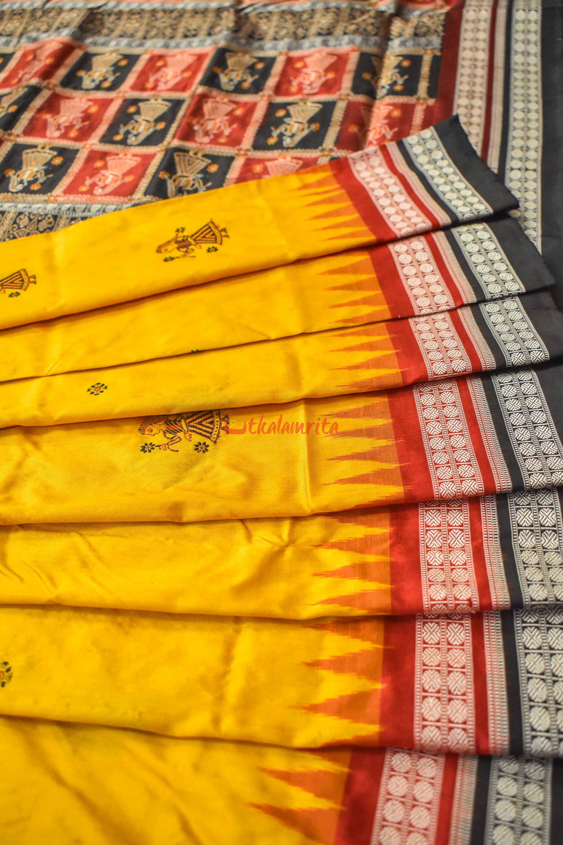 Mustard Double Border Doll Bomkai Silk