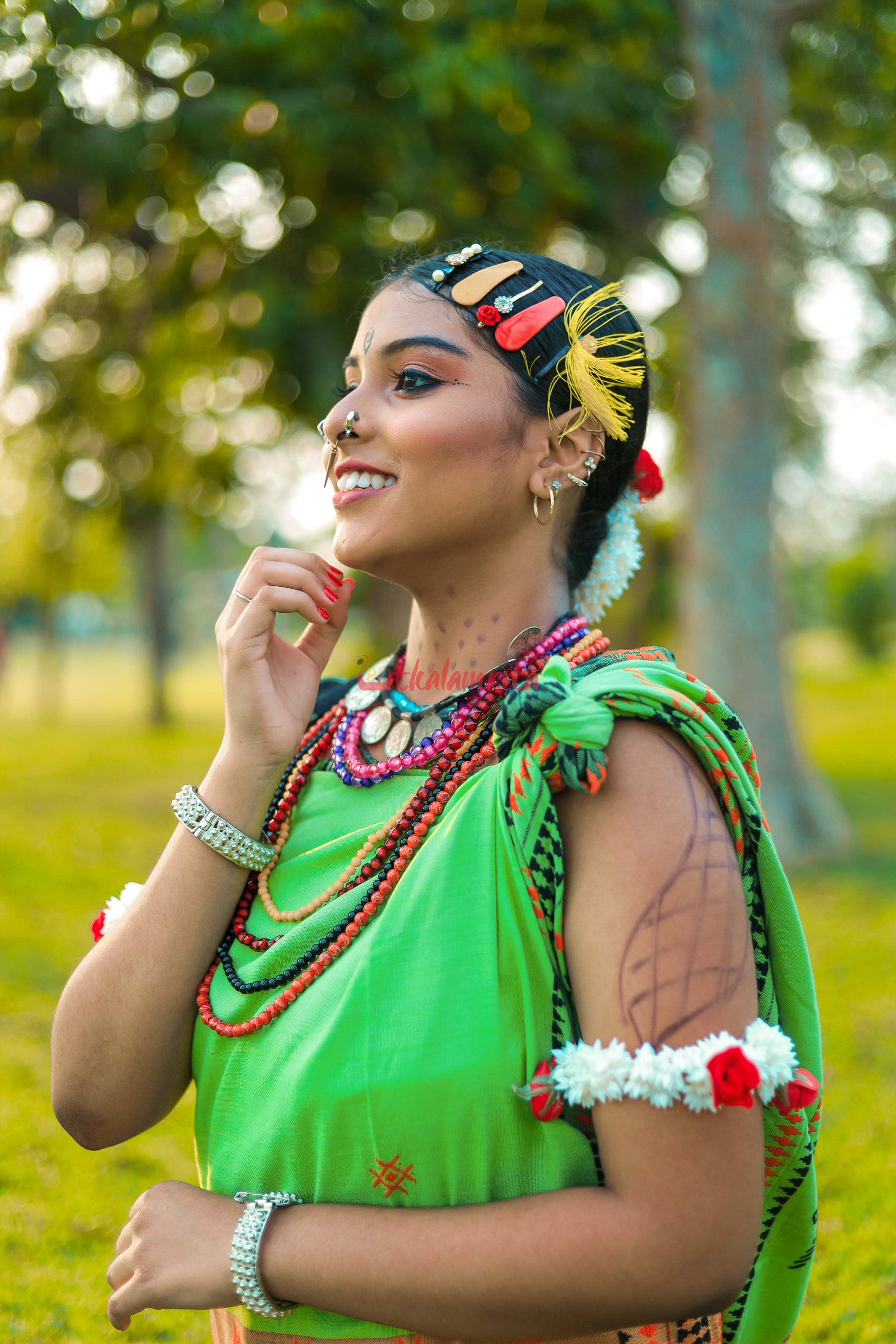 Ganga Jamuna Green Kotpad Saree