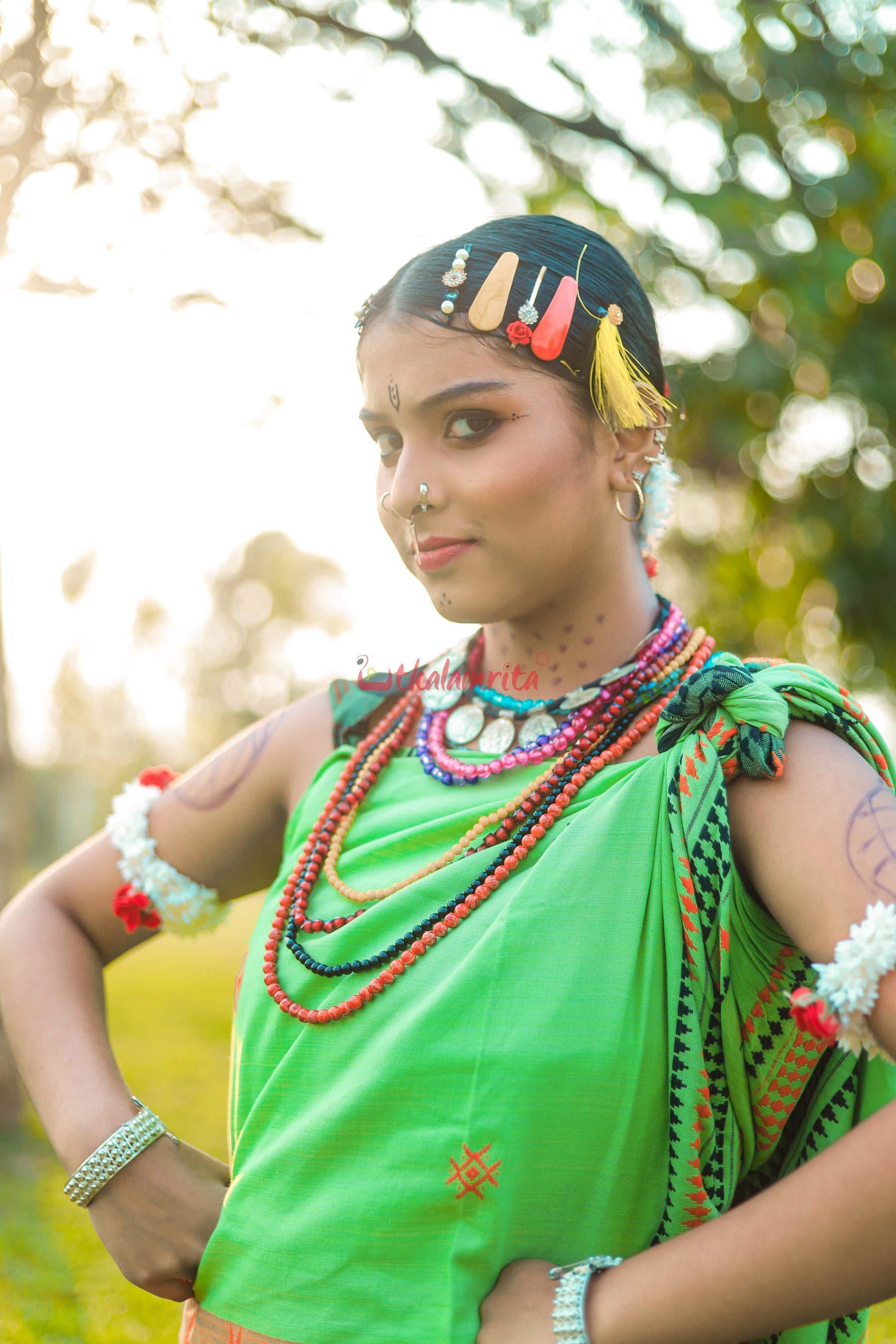 Ganga Jamuna Green Kotpad Saree