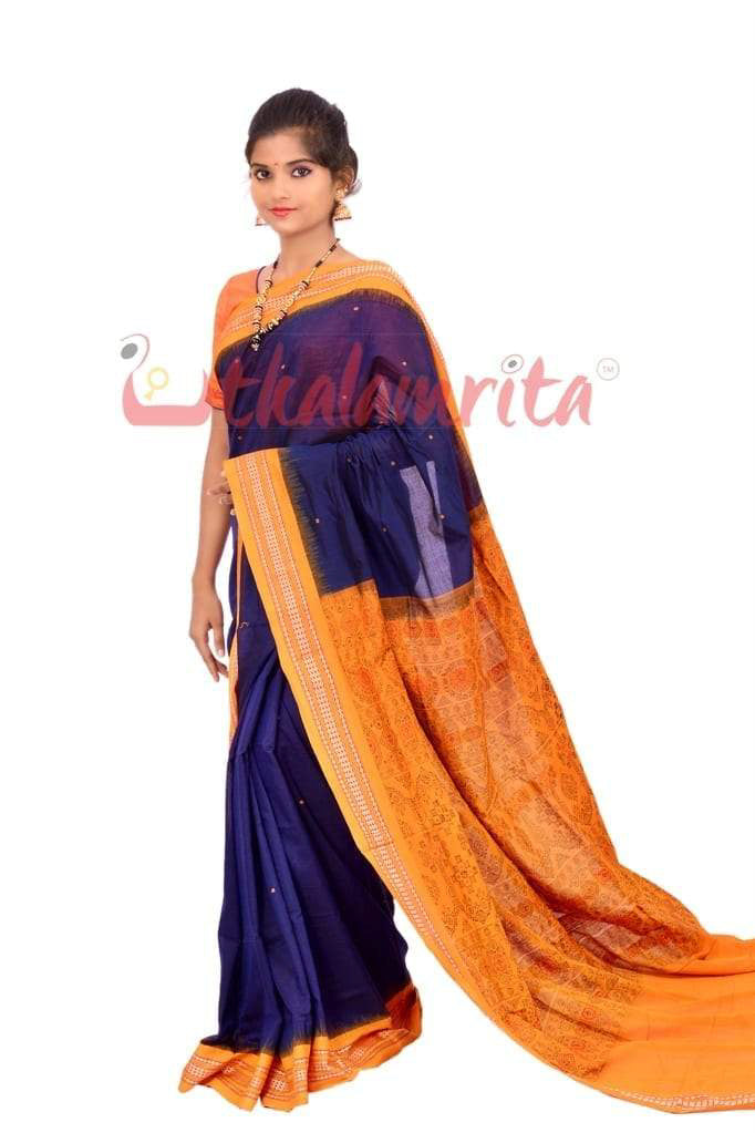 Buti Bomkai Navy Yellow Saree