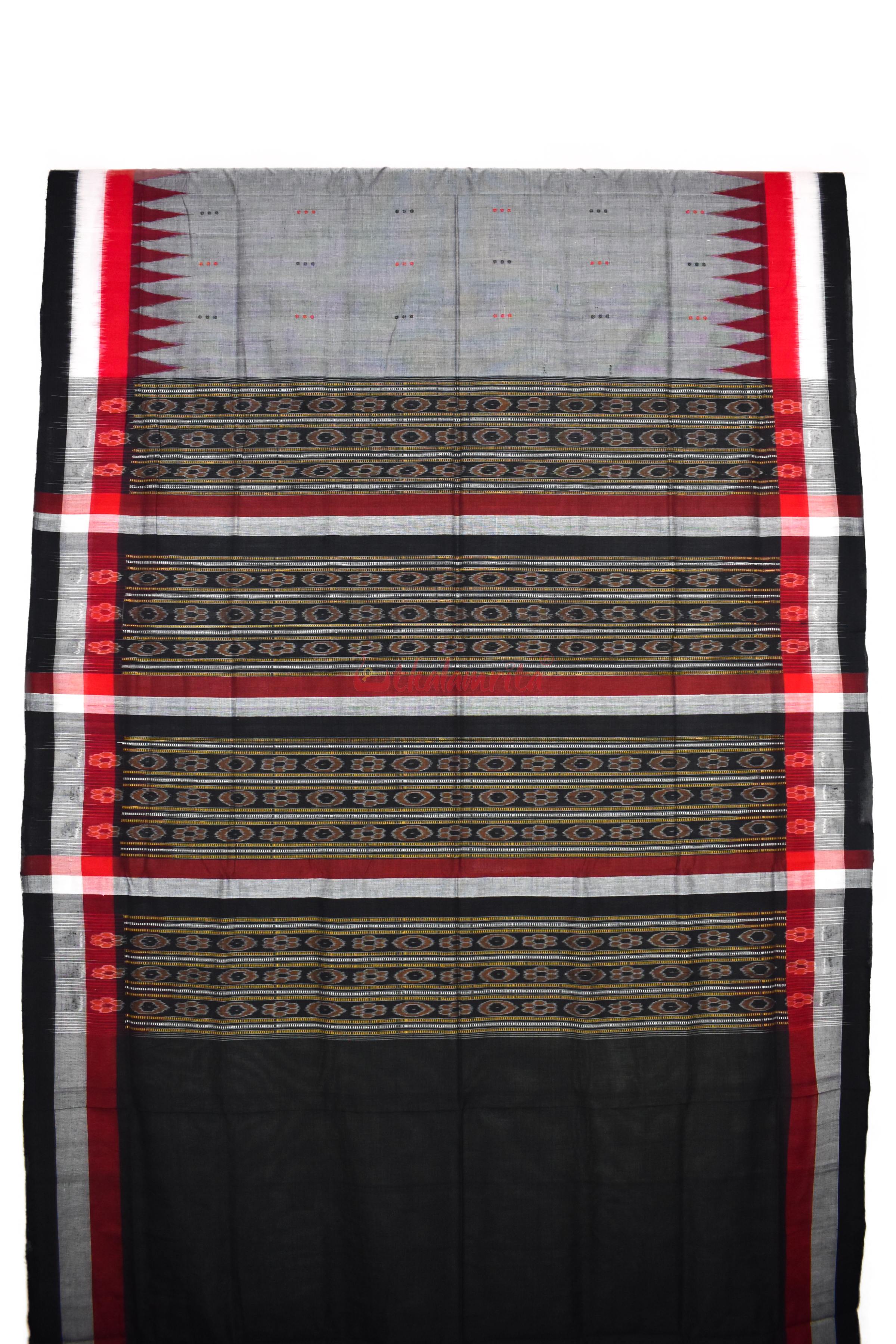Grey Black Triranga Bomkai Saree