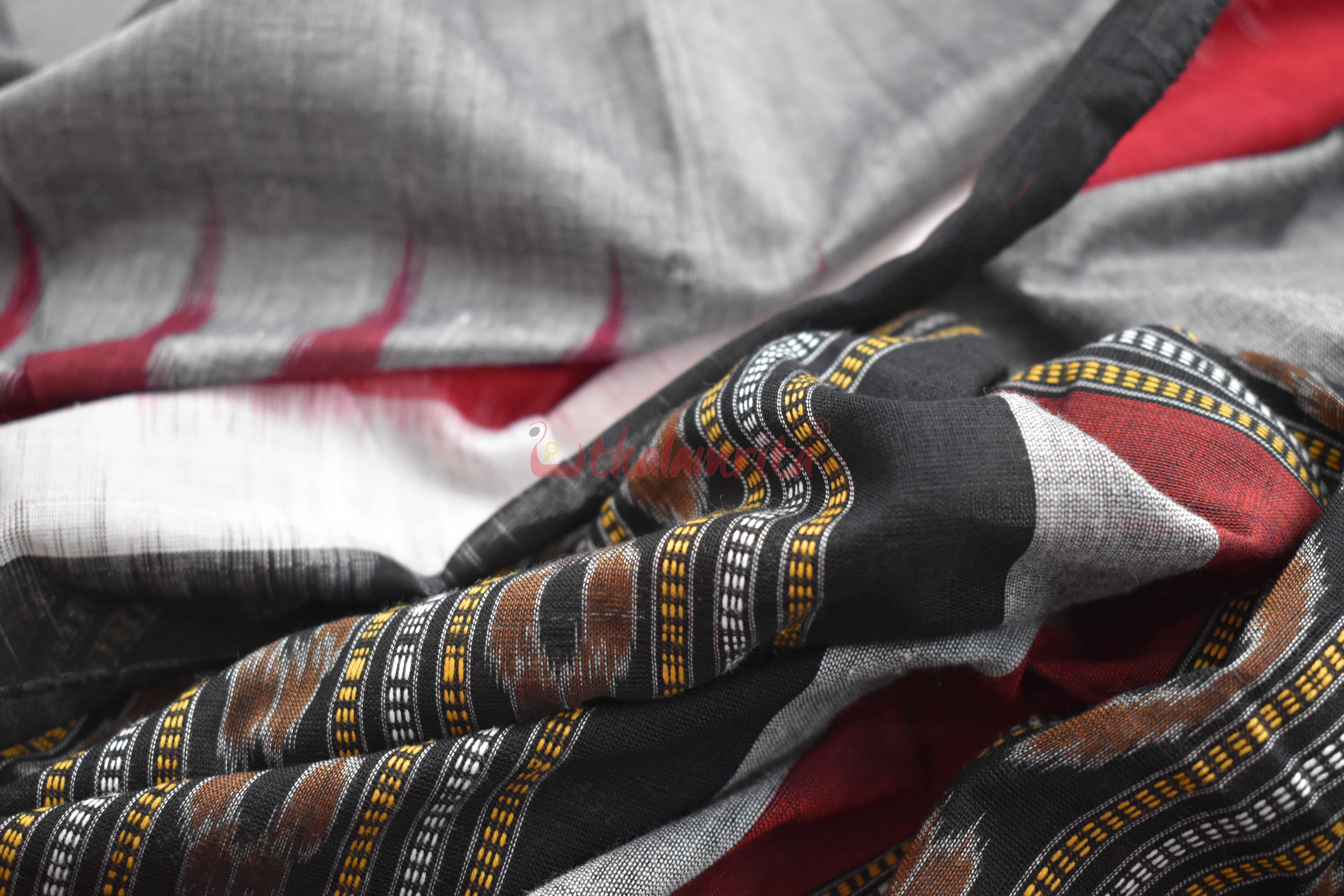 Grey Black Triranga Bomkai Saree