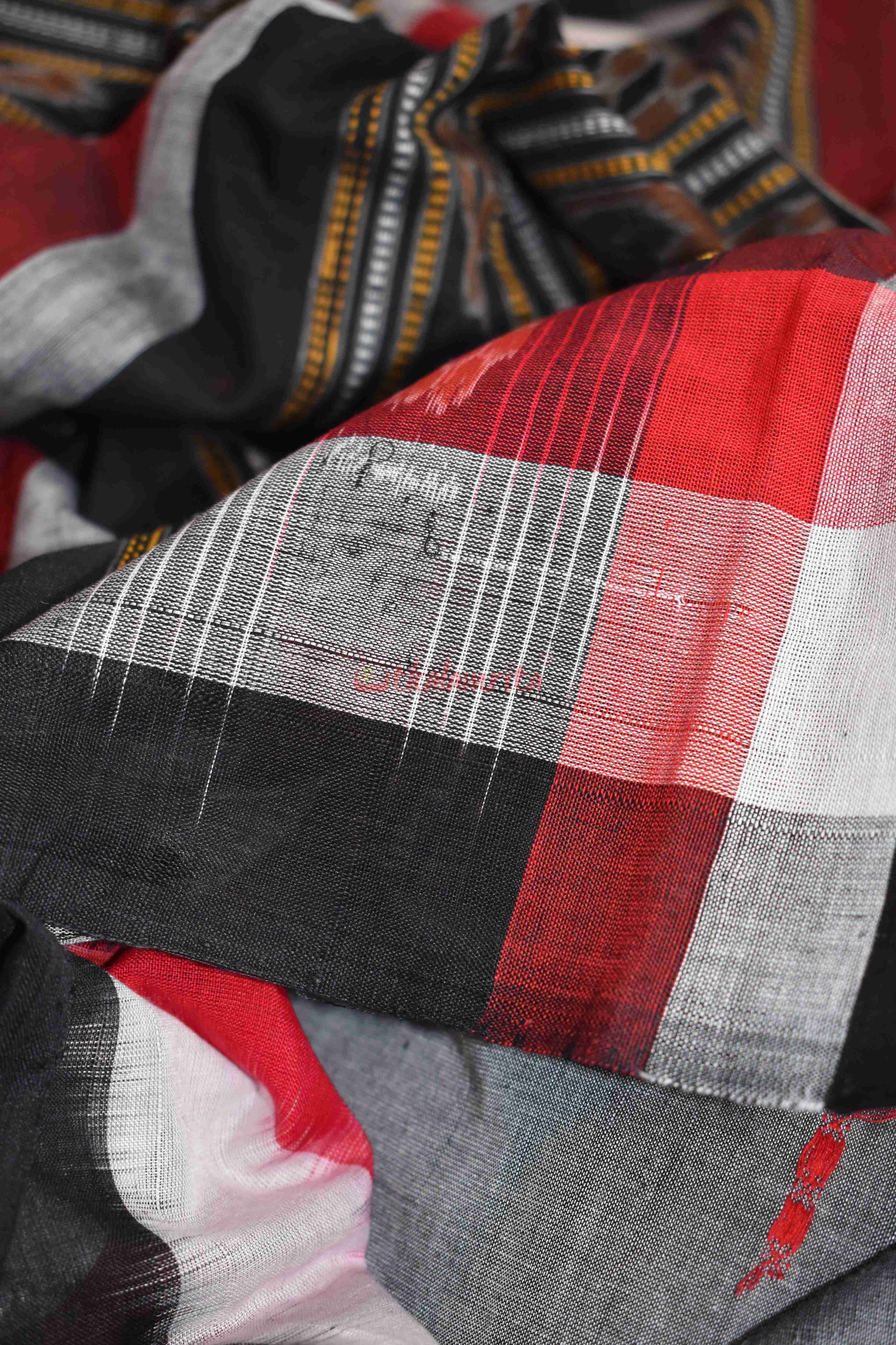 Grey Black Triranga Bomkai Saree