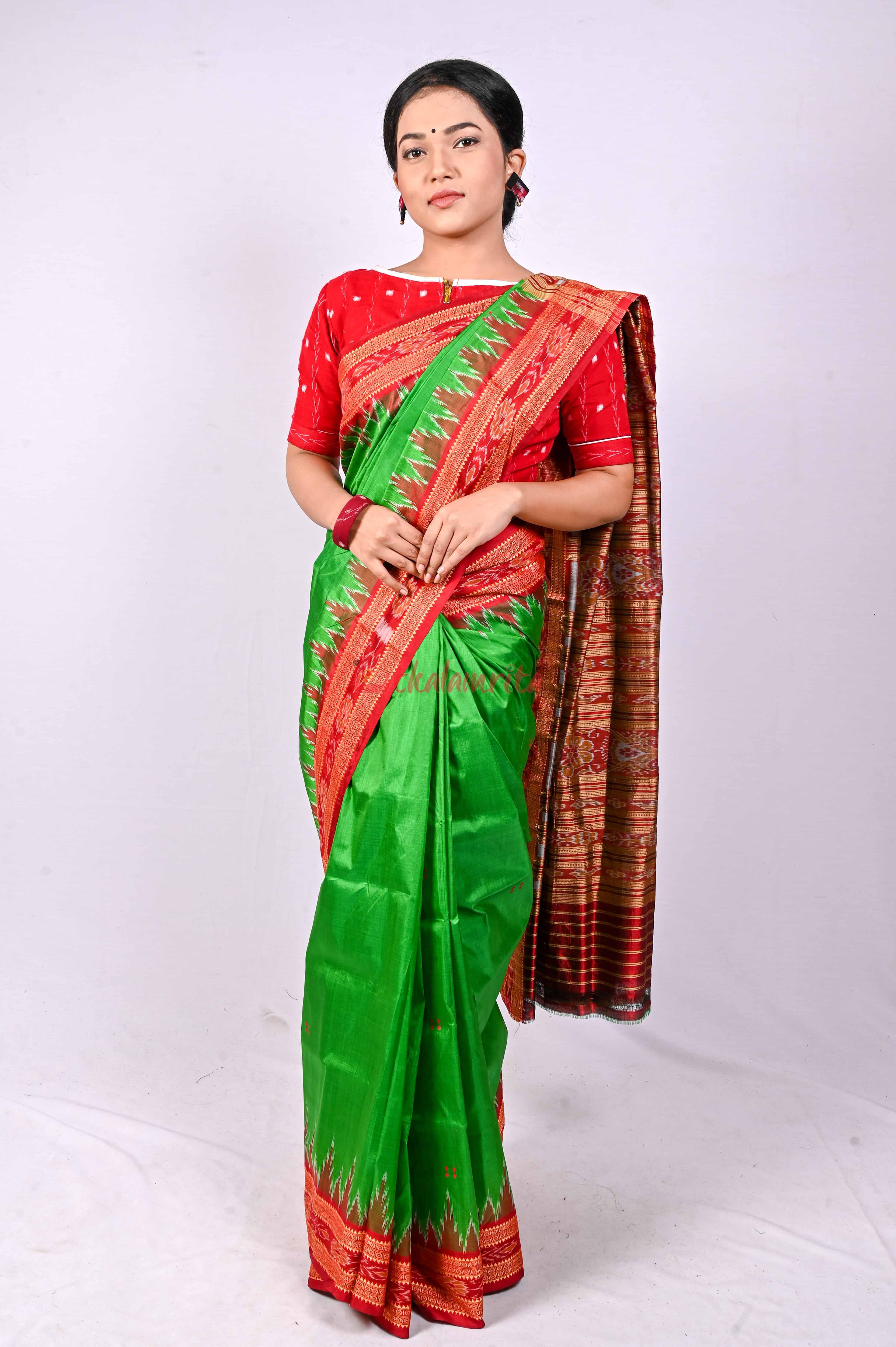 Green Red Khandua Silk