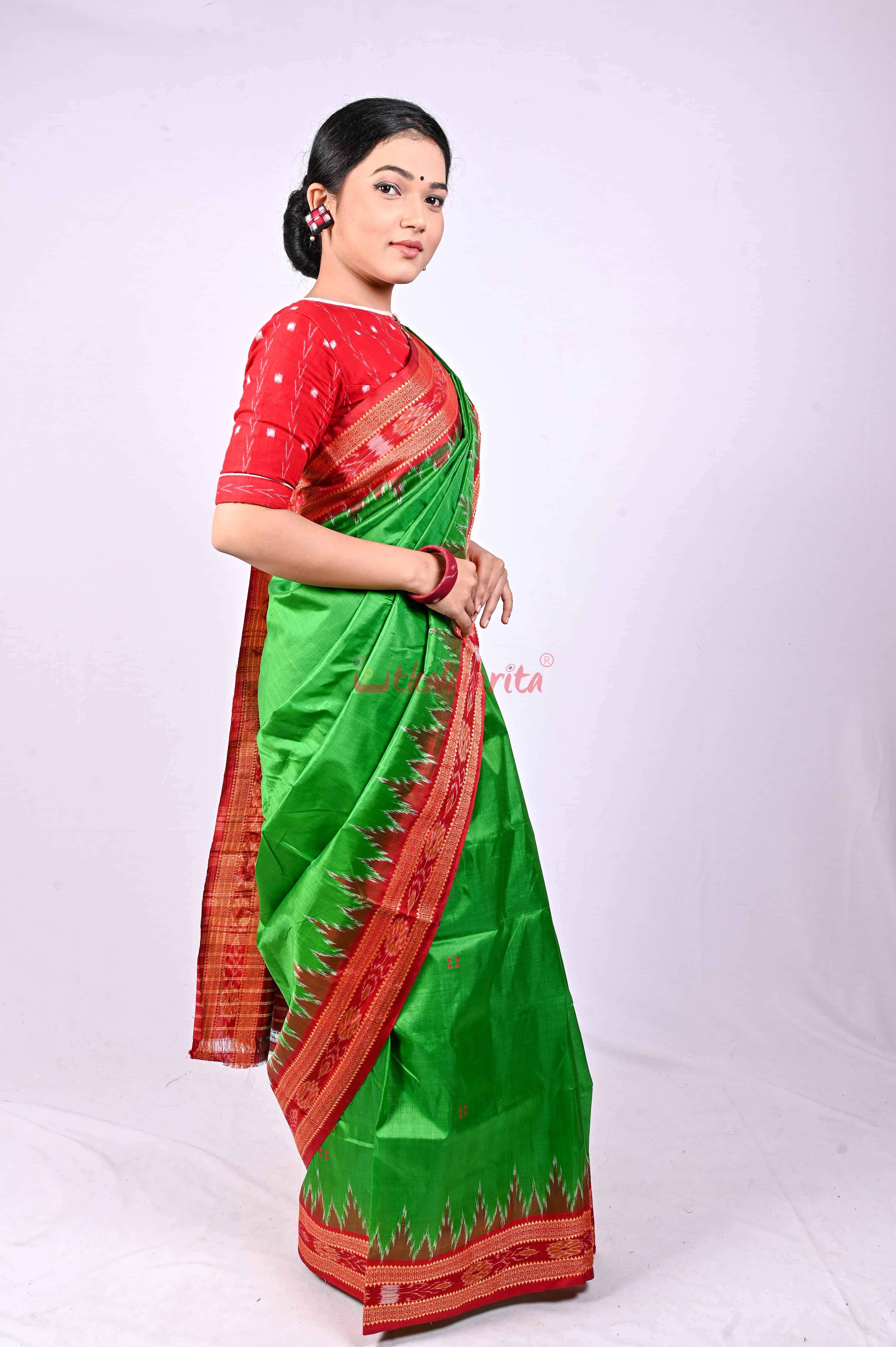 Green Red Khandua Silk