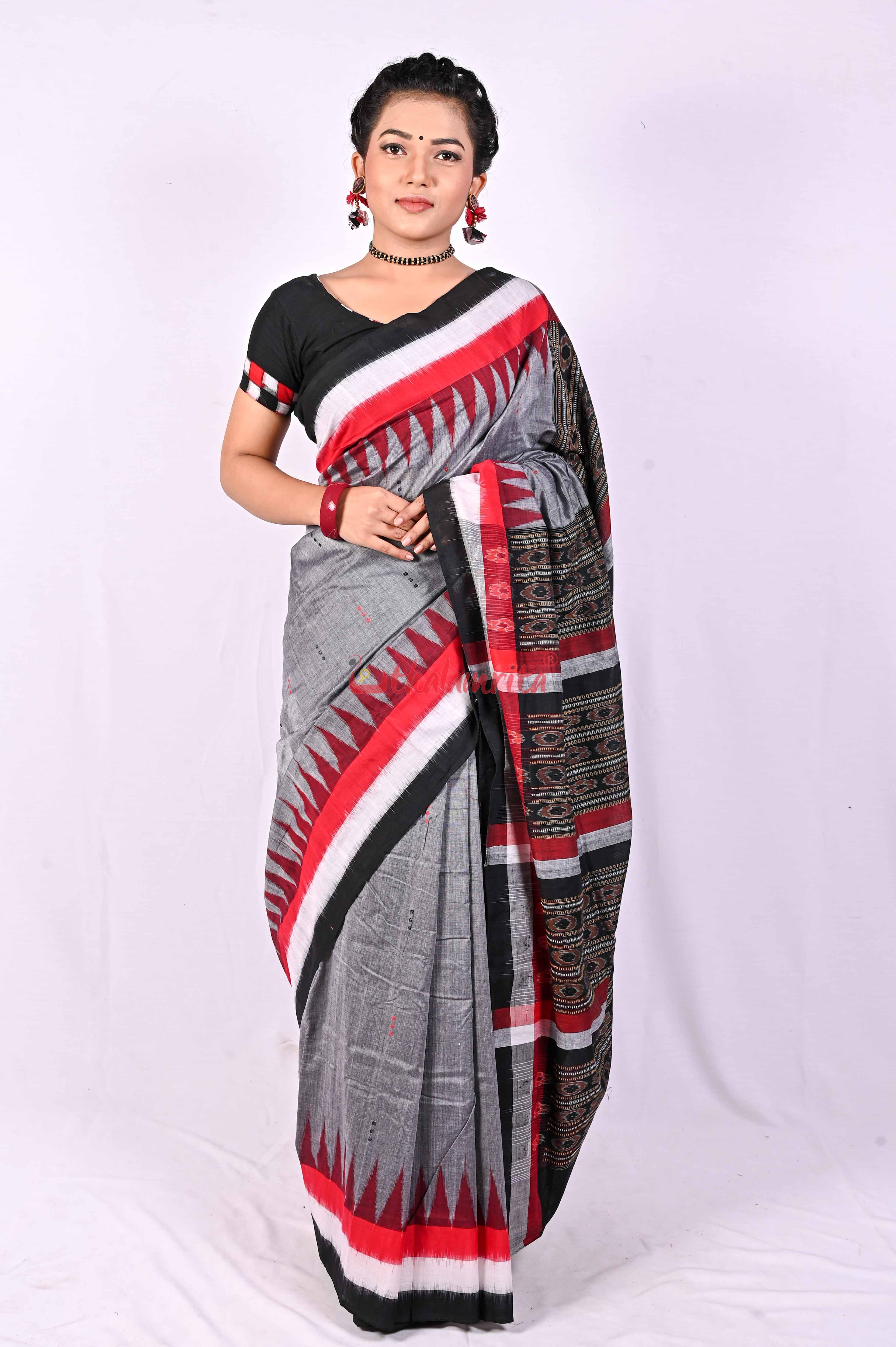 Grey Black Triranga Bomkai Saree