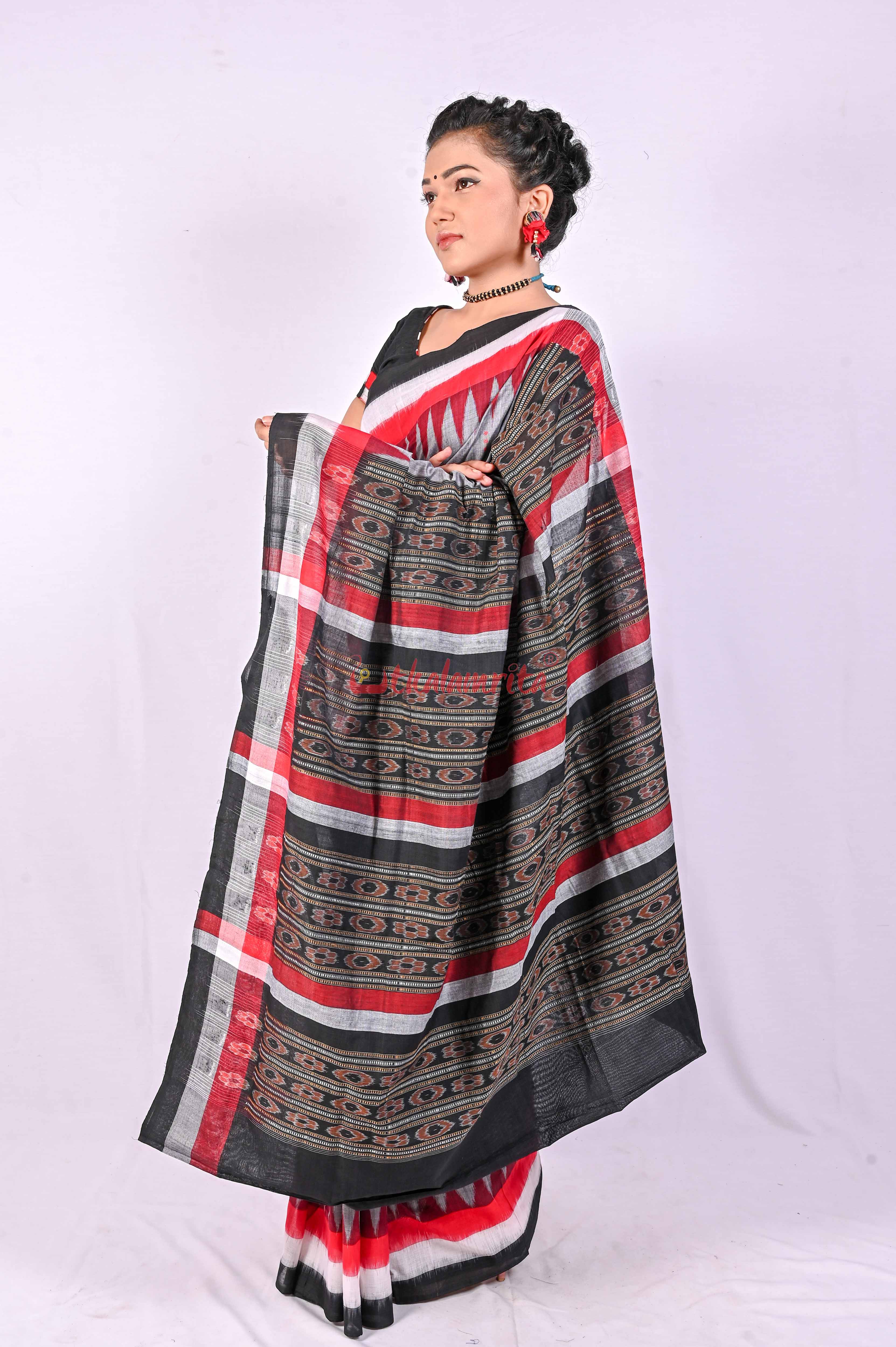 Grey Black Triranga Bomkai Saree
