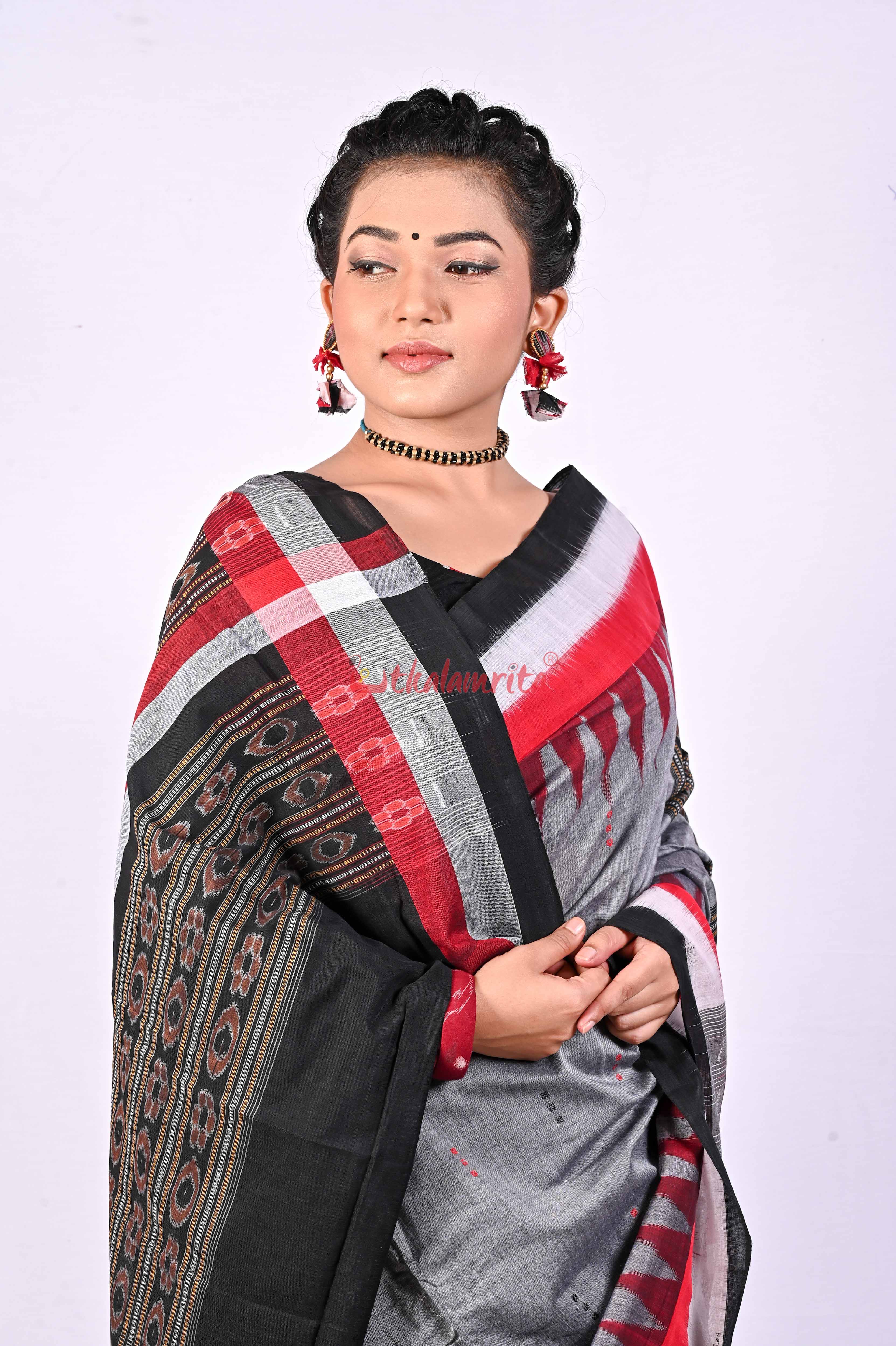 Grey Black Triranga Bomkai Saree