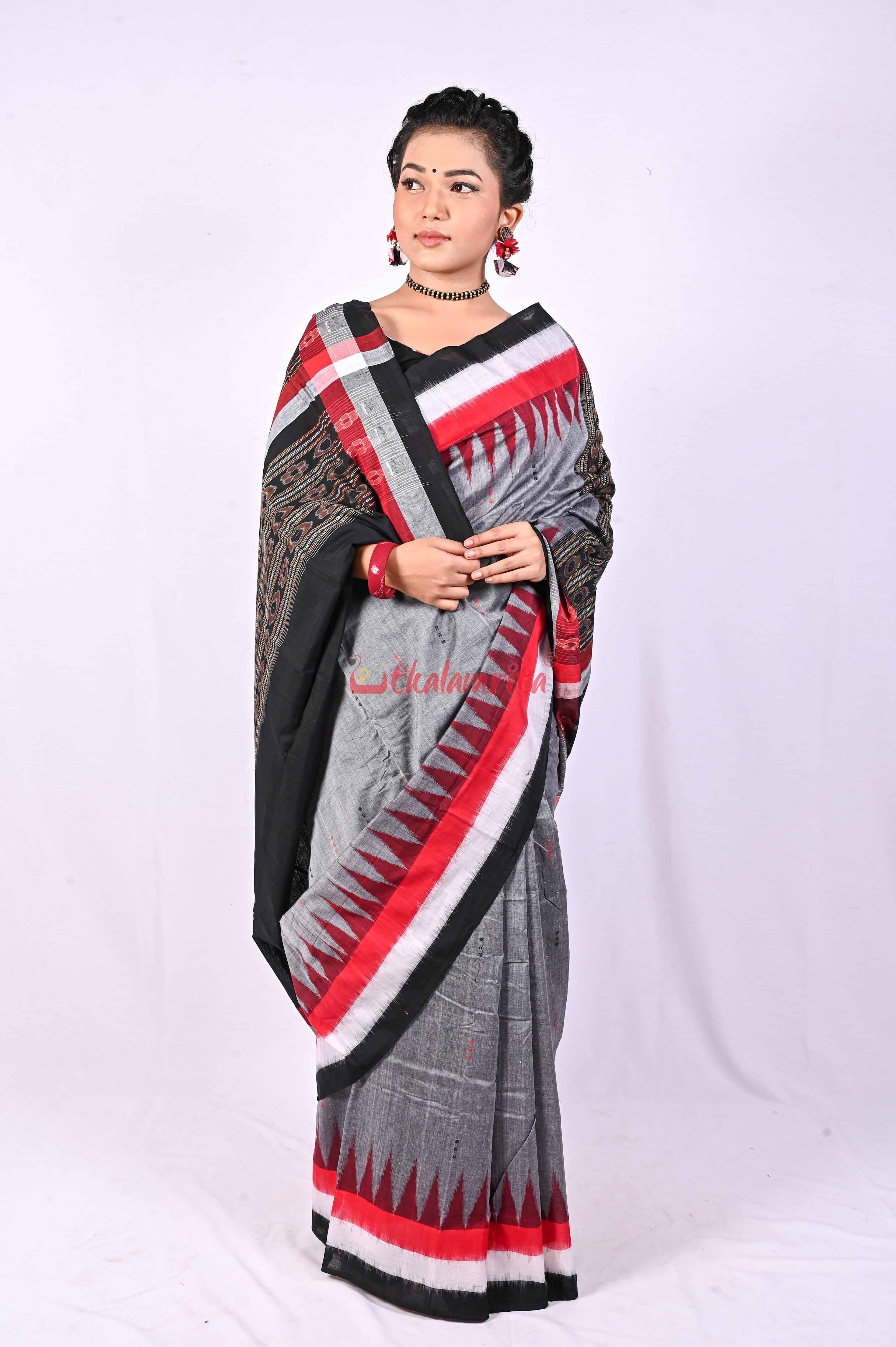 Grey Black Triranga Bomkai Saree