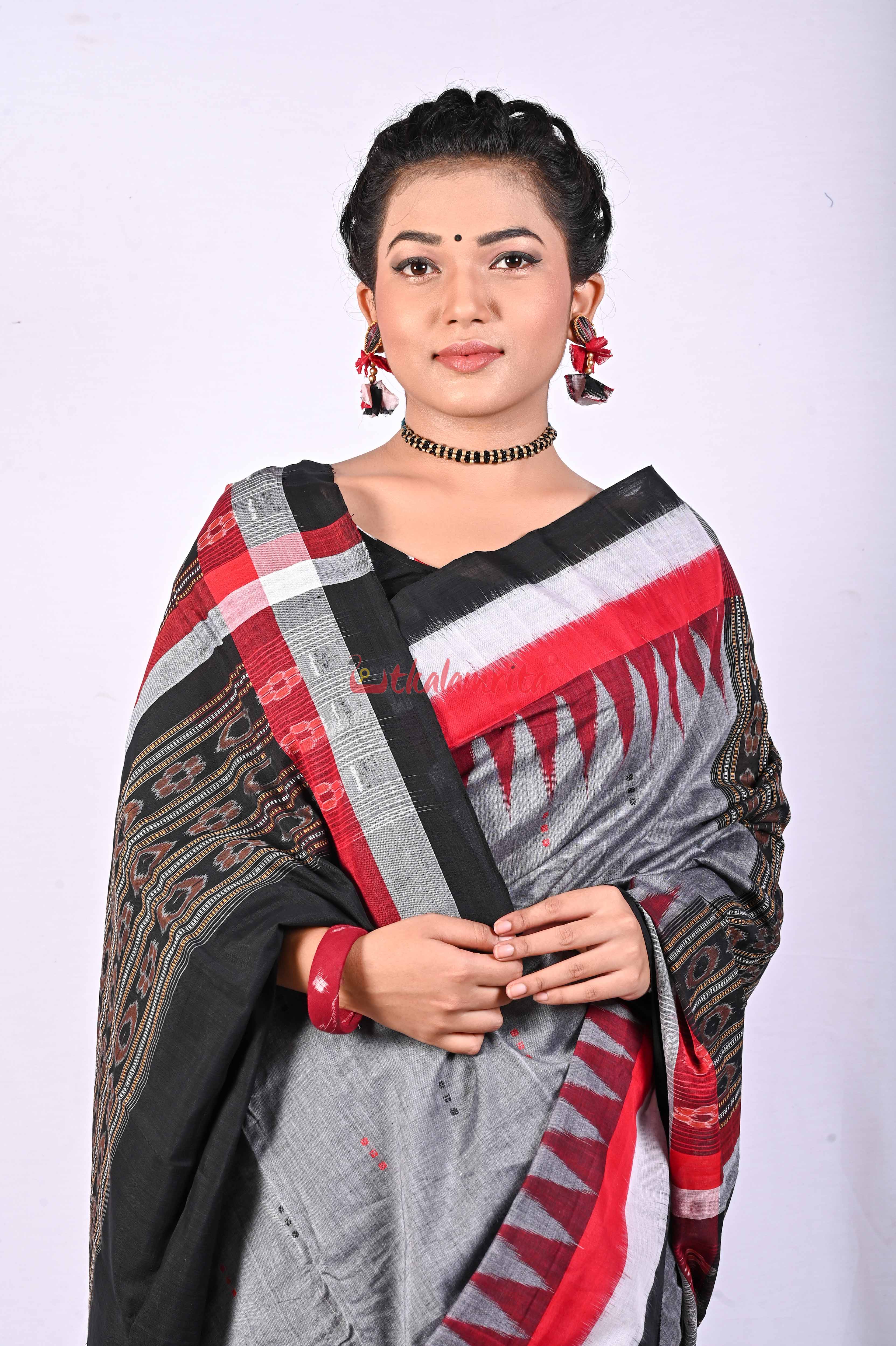 Grey Black Triranga Bomkai Saree