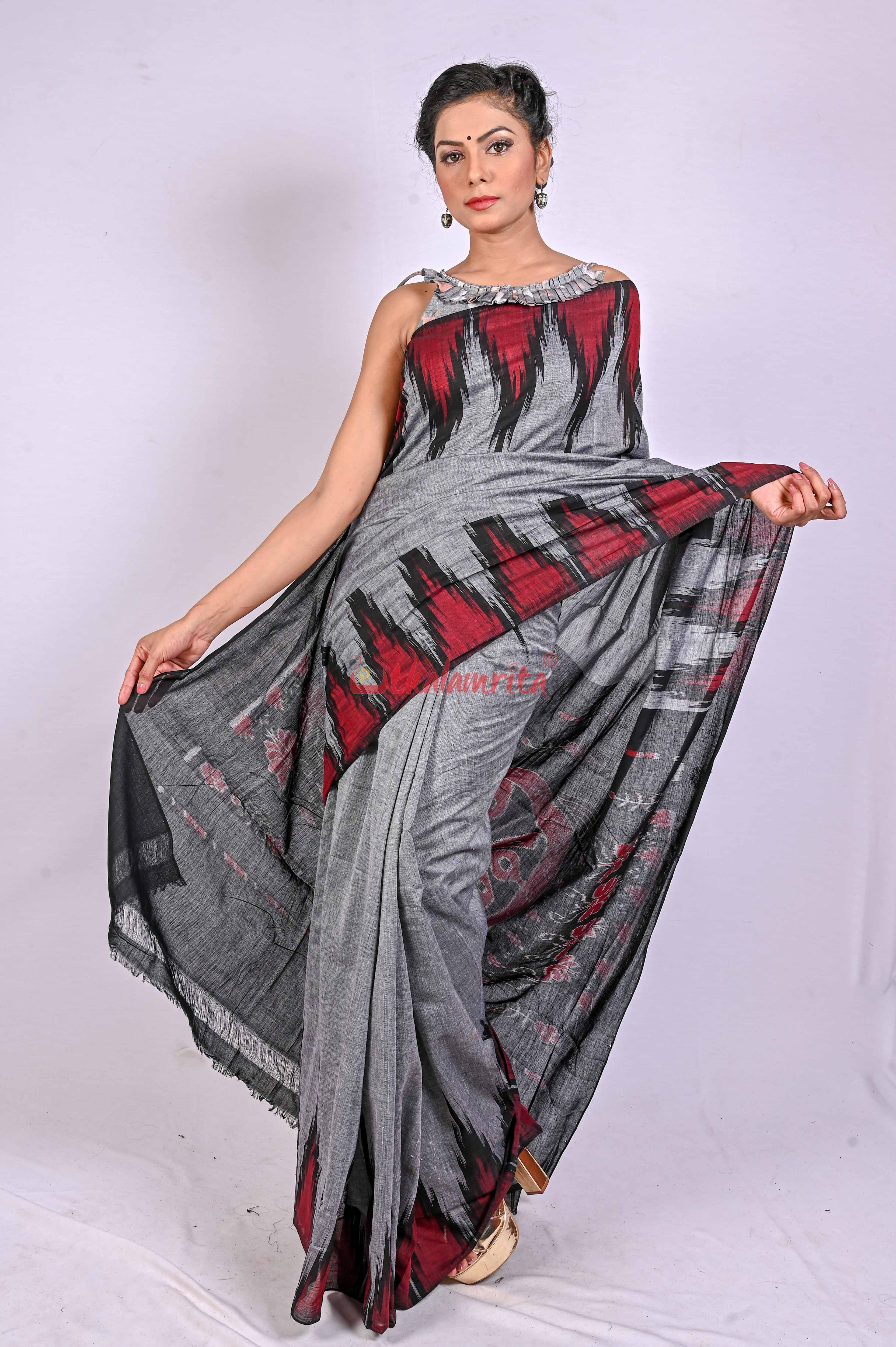 Kargil Kumbha Grey Cotton Saree