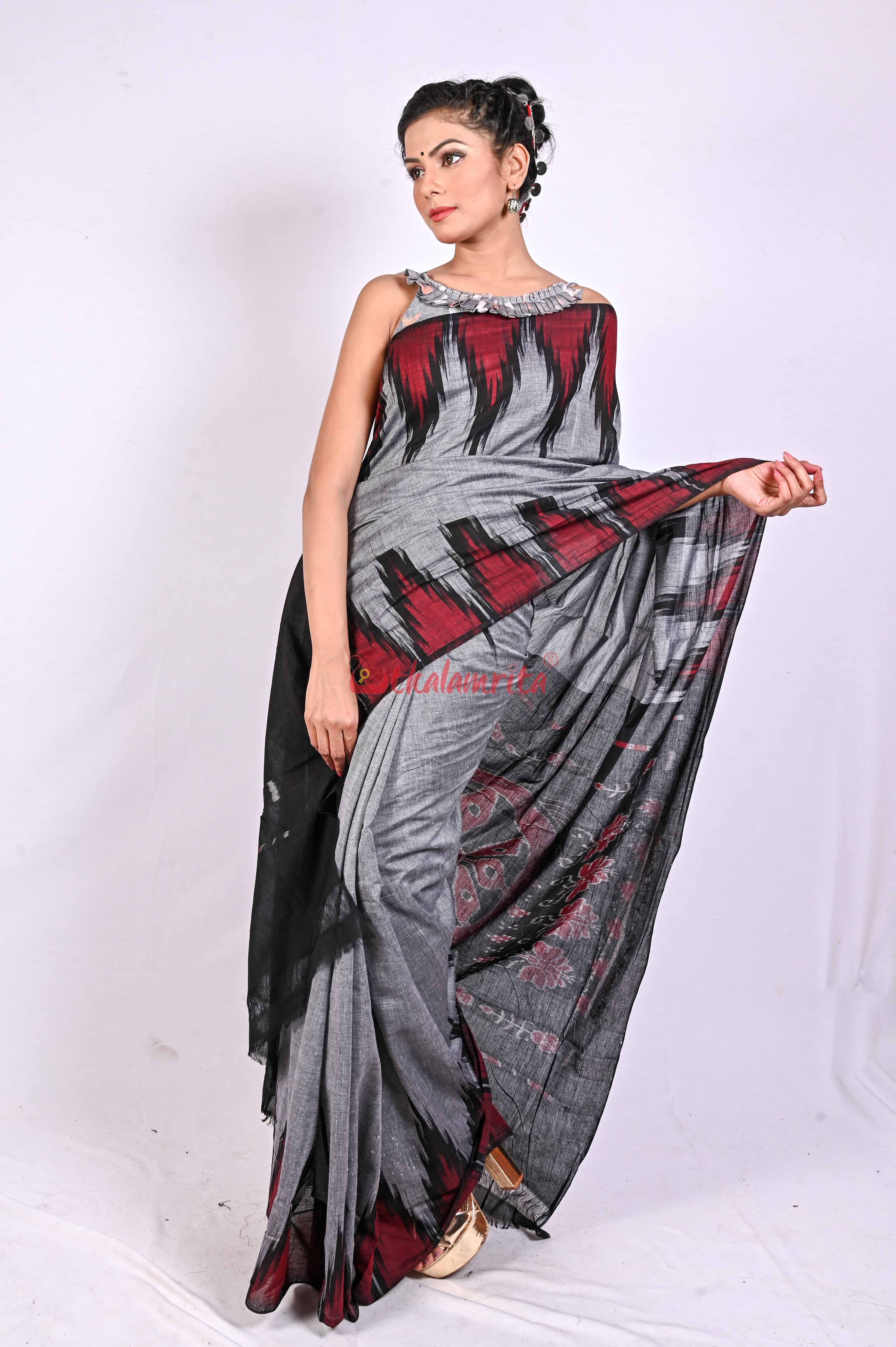 Kargil Kumbha Grey Cotton Saree