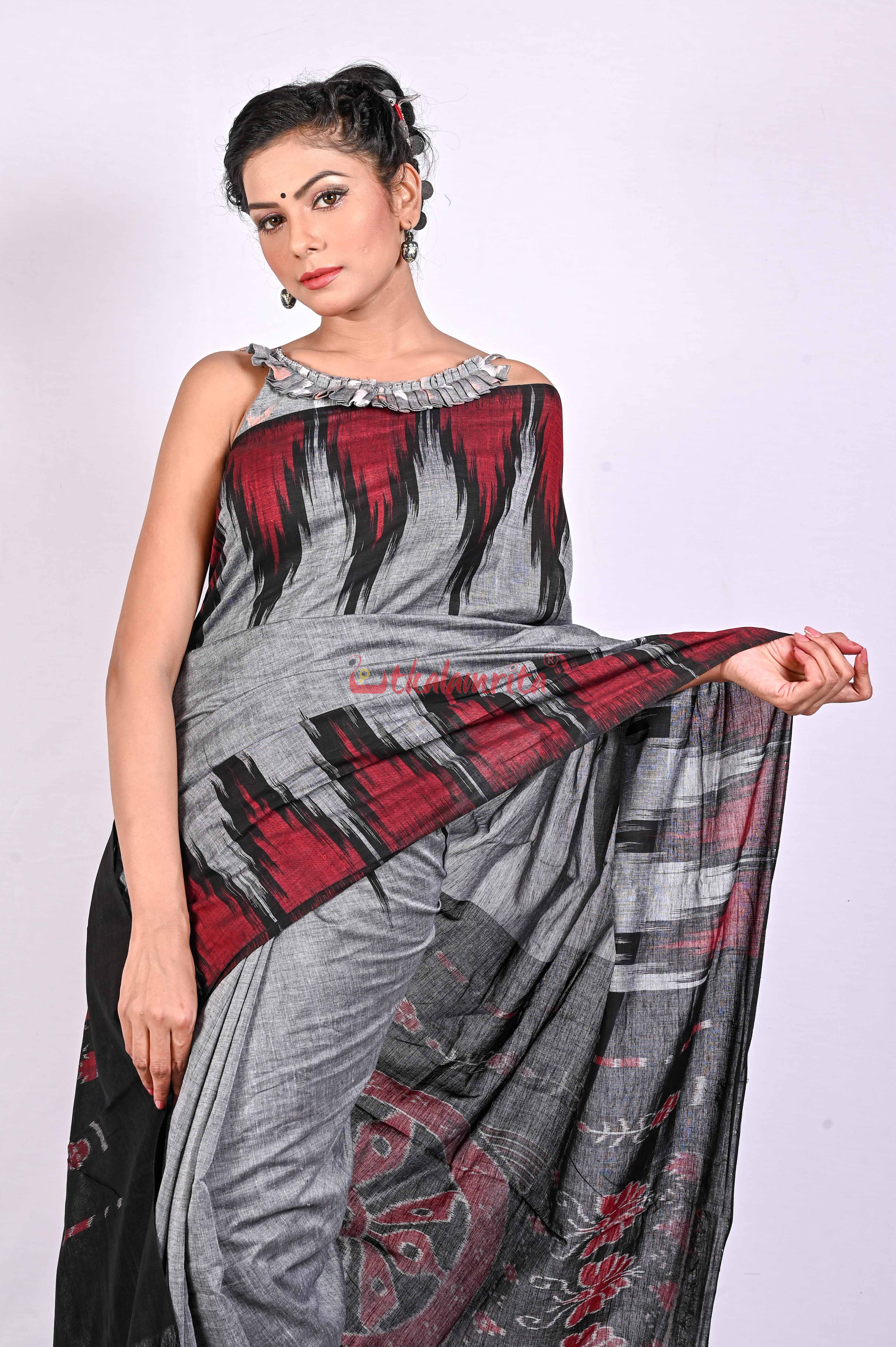 Kargil Kumbha Grey Cotton Saree