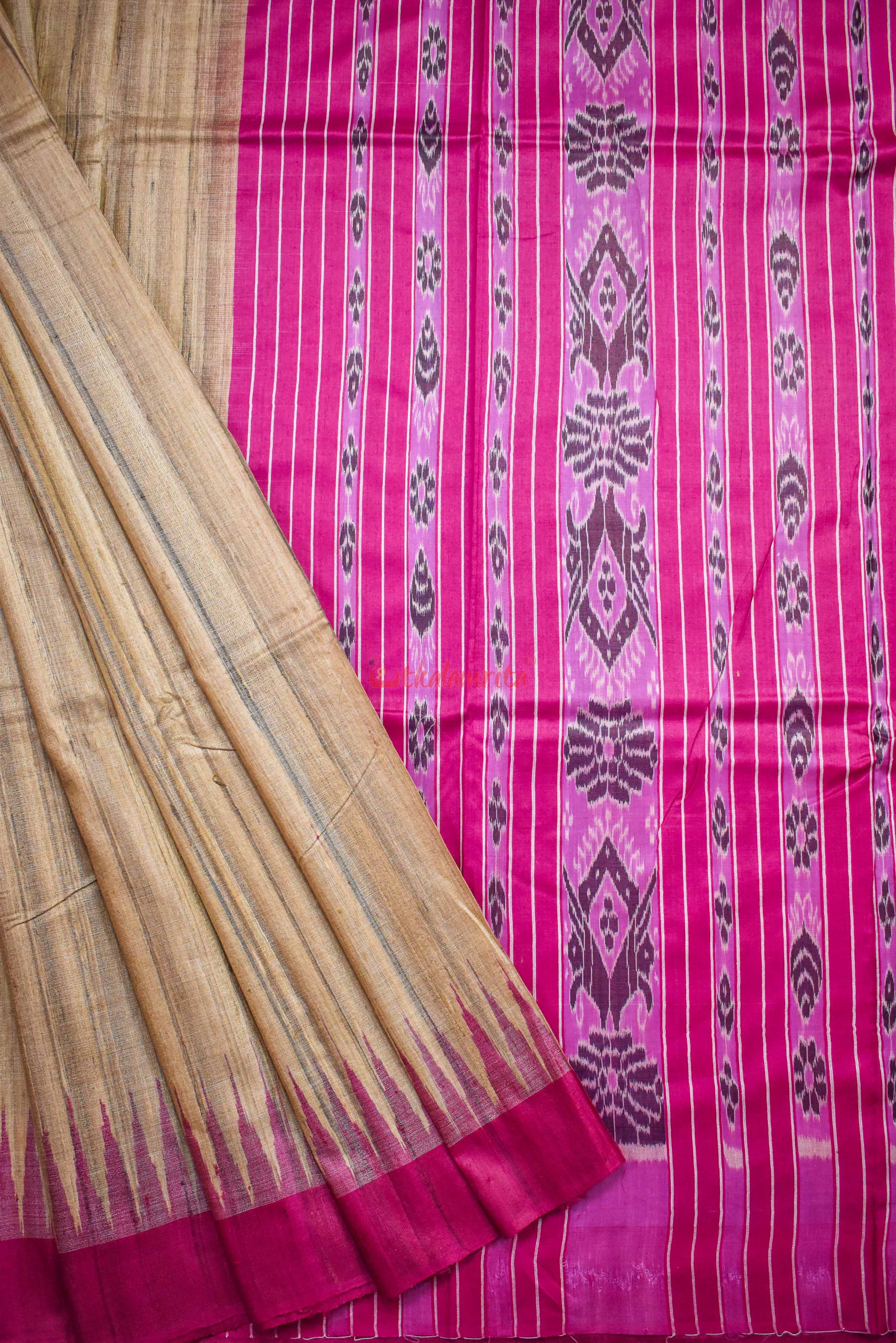 Beige Magenta Gopalpur Tussar Saree