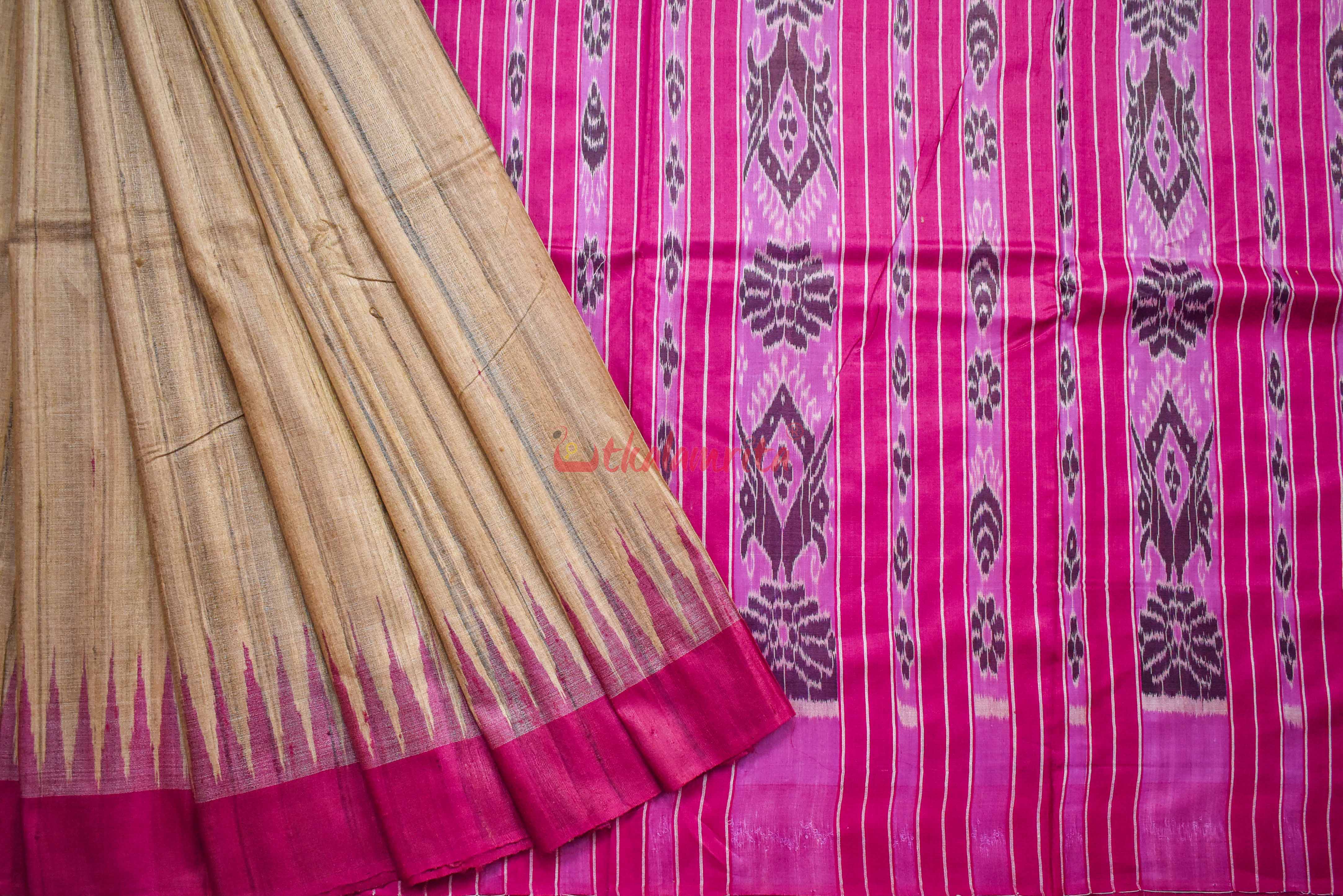 Beige Magenta Gopalpur Tussar Saree