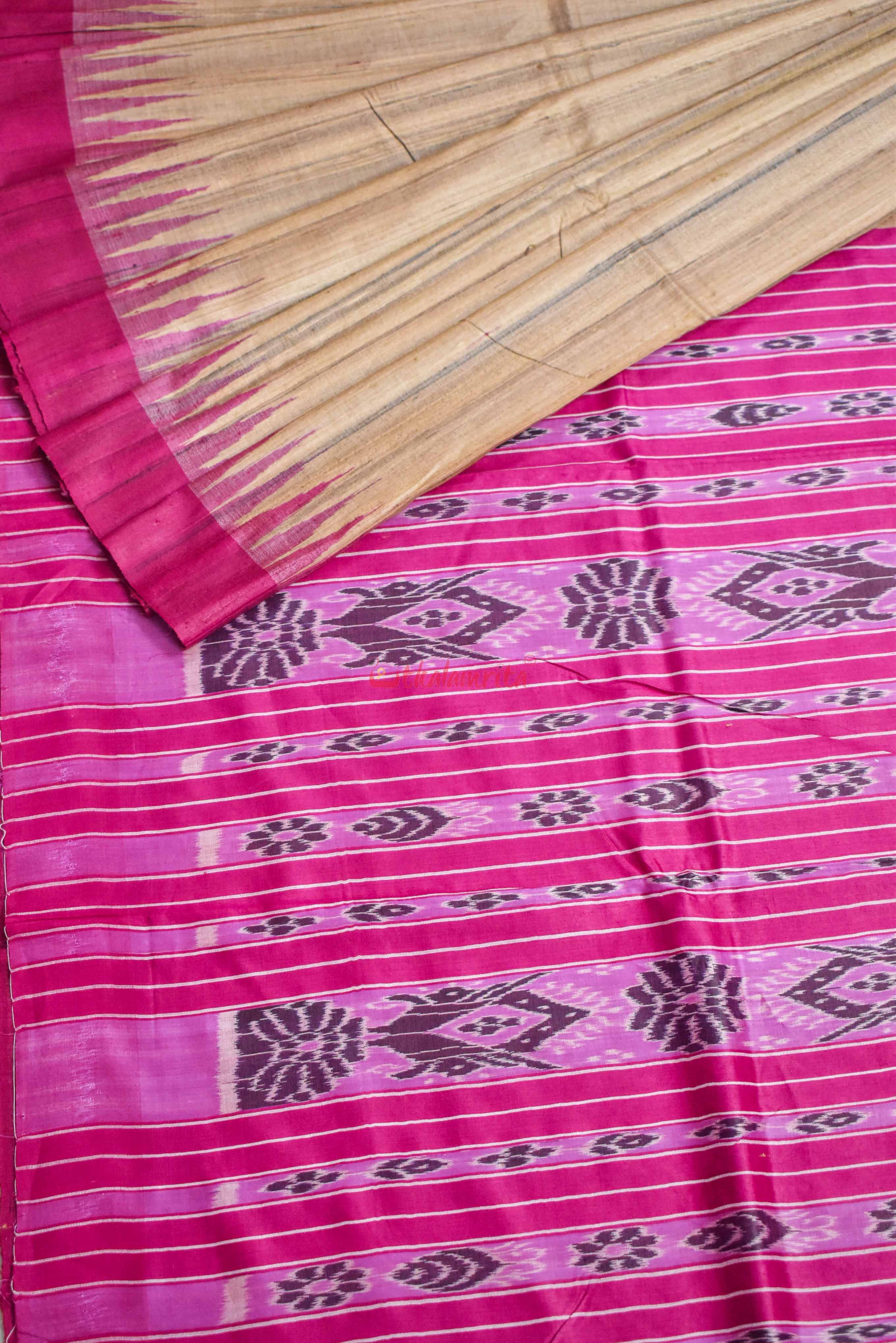 Beige Magenta Gopalpur Tussar Saree