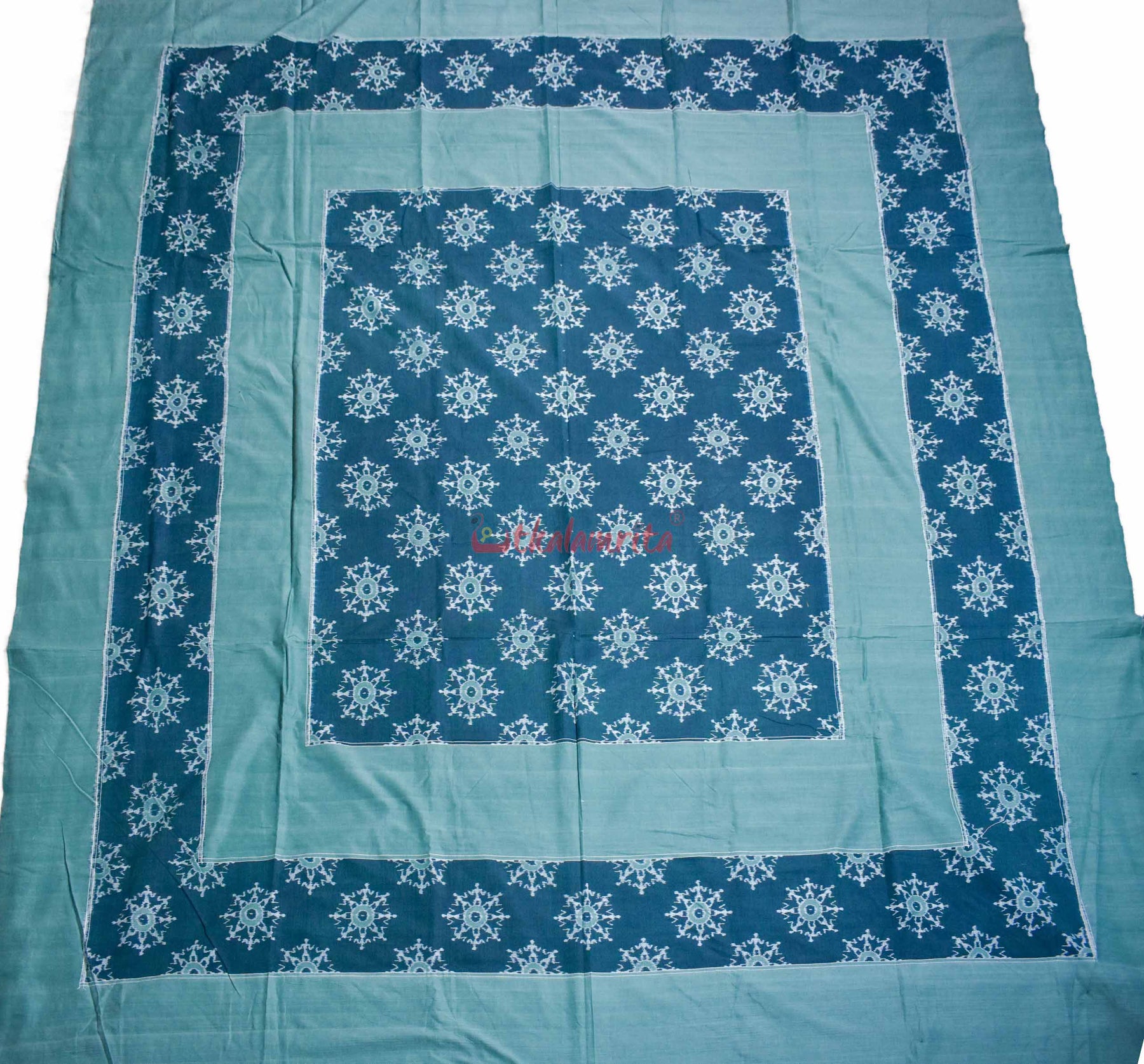 Teal Ikat Sambalpuri Bedsheet (with pillow cover)
