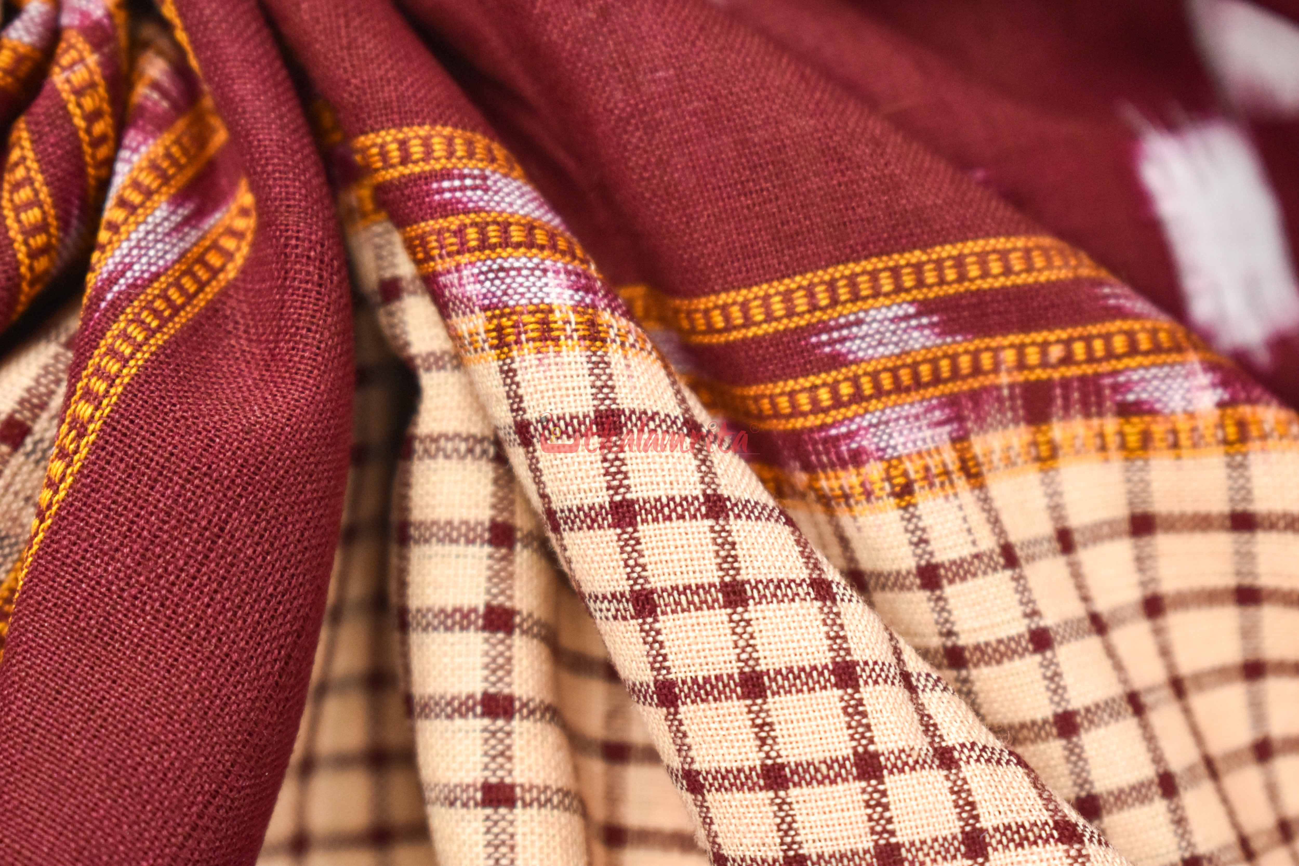 Cream Maroon Sachipar Madhupuri (Fabric)