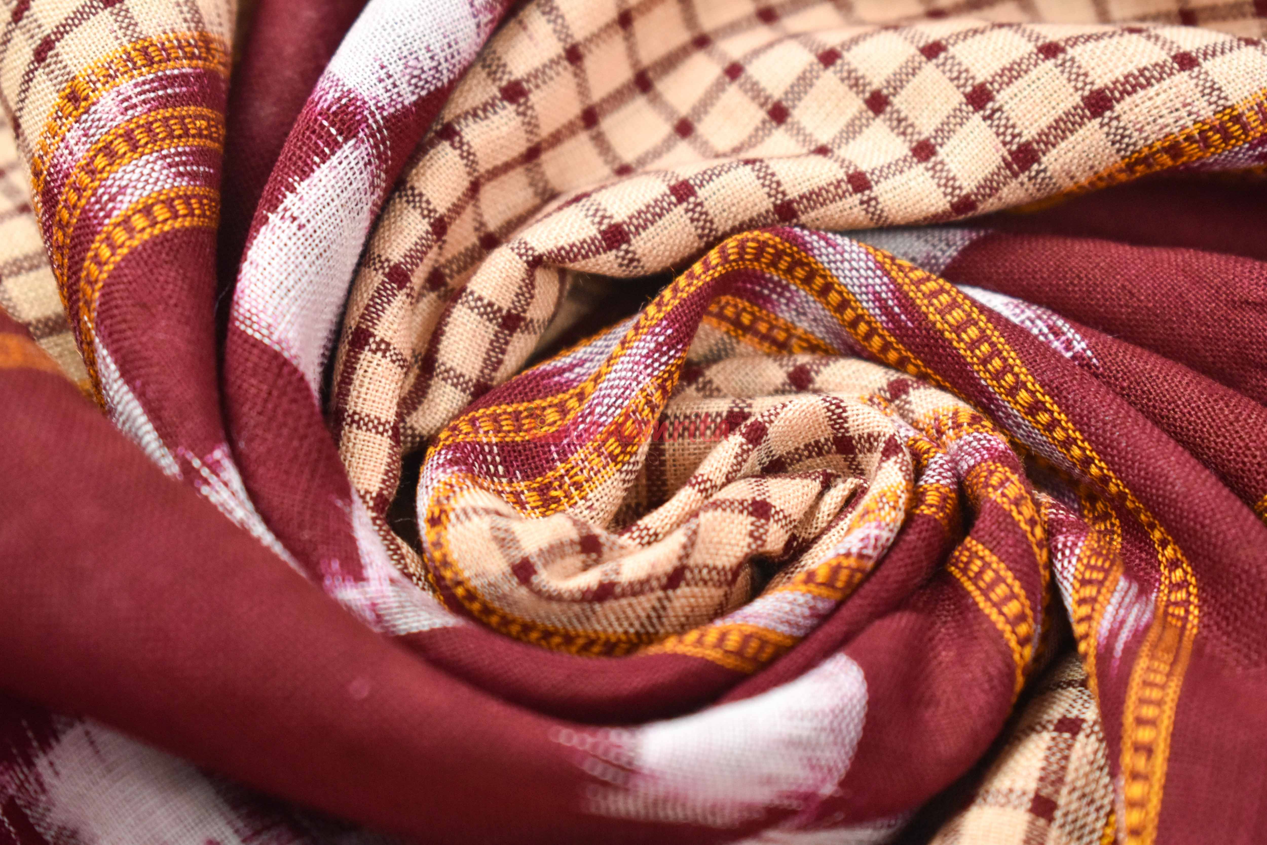 Cream Maroon Sachipar Madhupuri (Fabric)