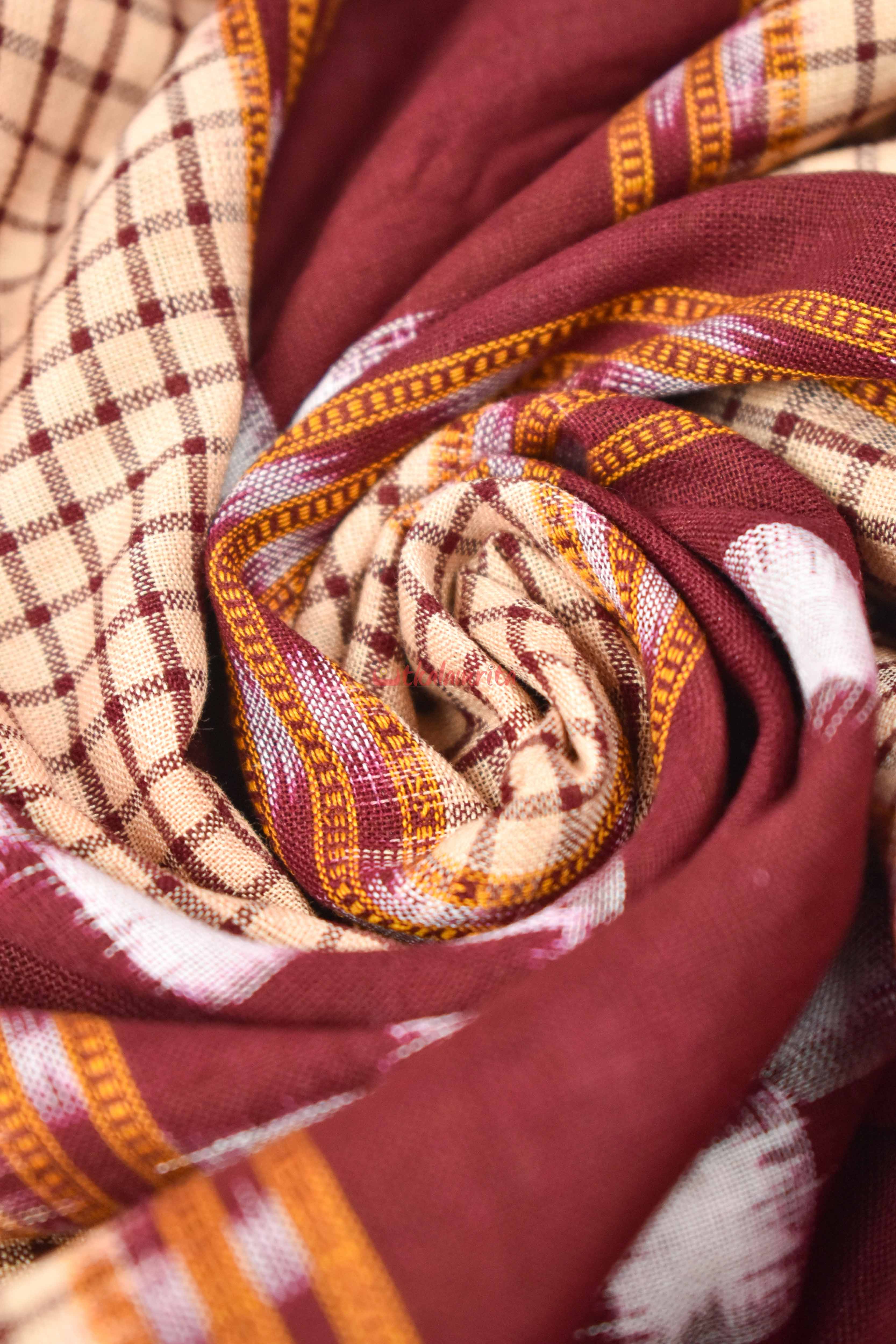 Cream Maroon Sachipar Madhupuri (Fabric)