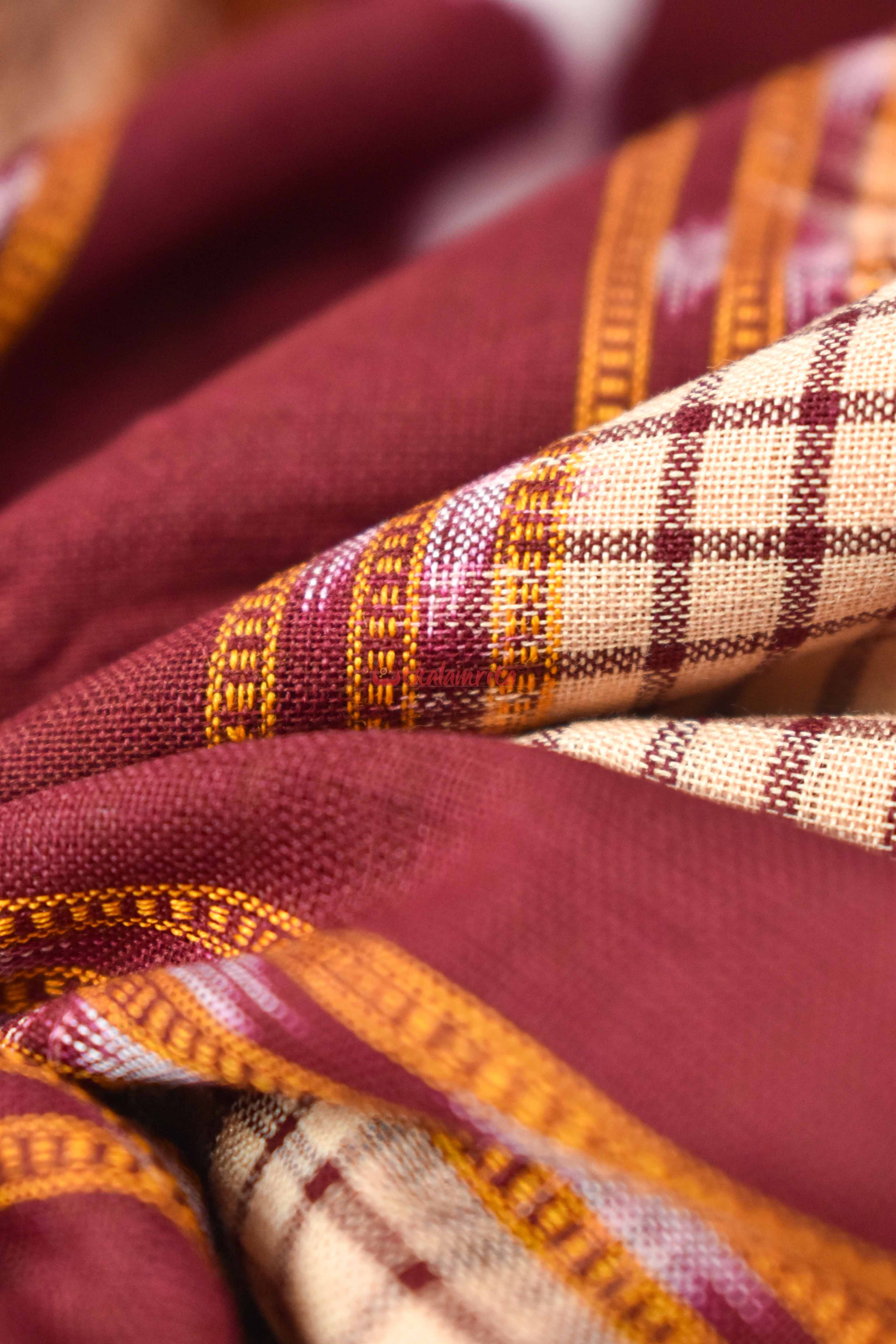 Cream Maroon Sachipar Madhupuri (Fabric)