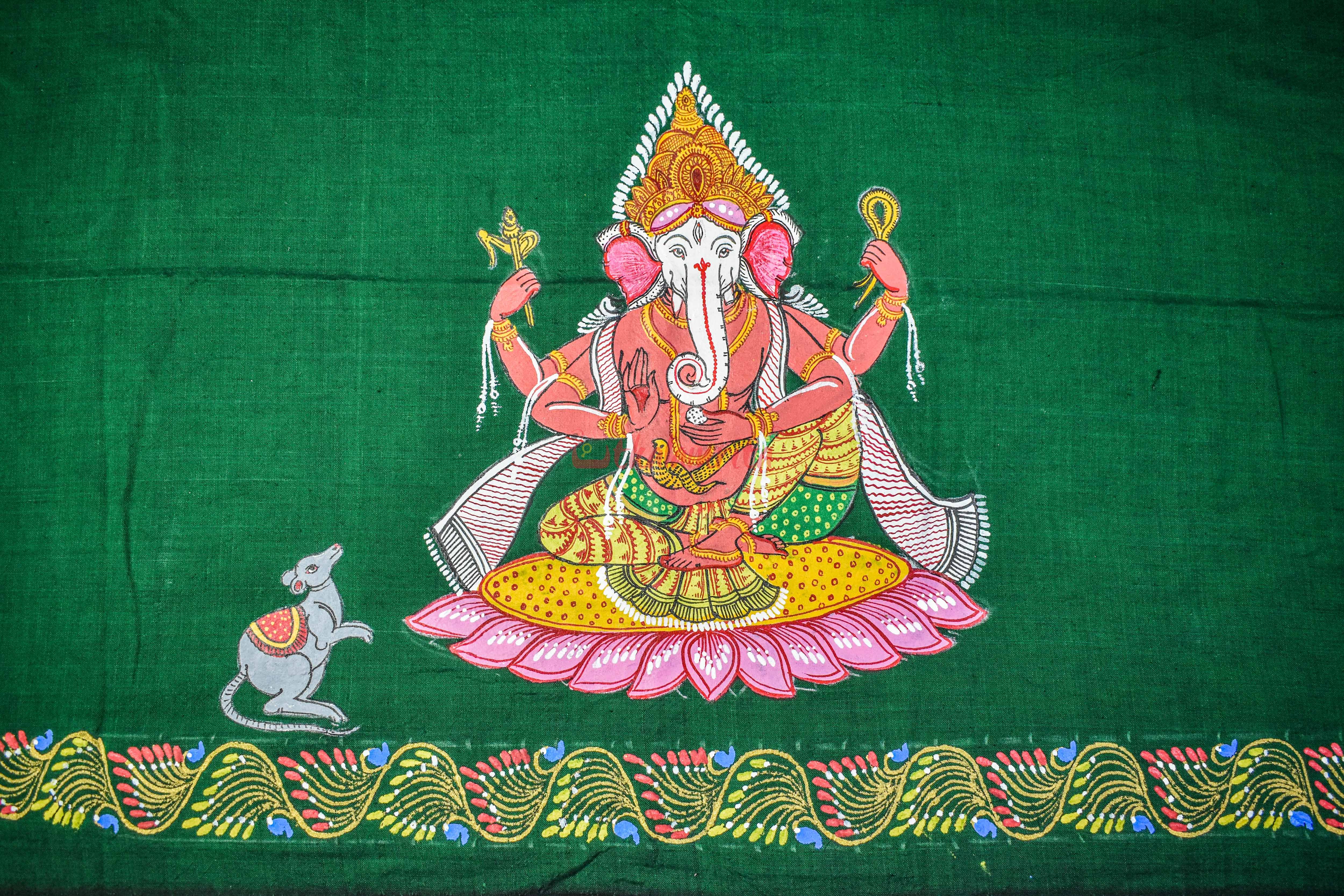 Green Ganesh Pattachitra (Blouse Piece)