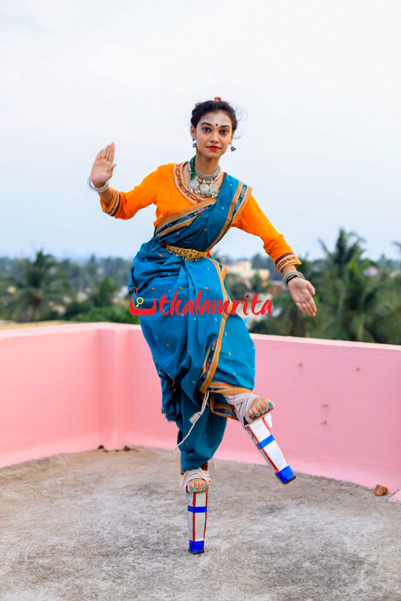 Teal Green Yellow Pittala Single Cotton Saree