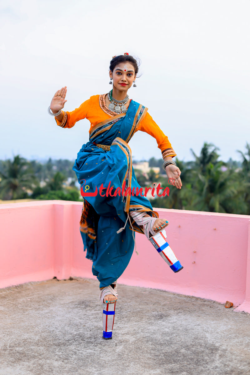 Teal Green Yellow Pittala Single Cotton Saree
