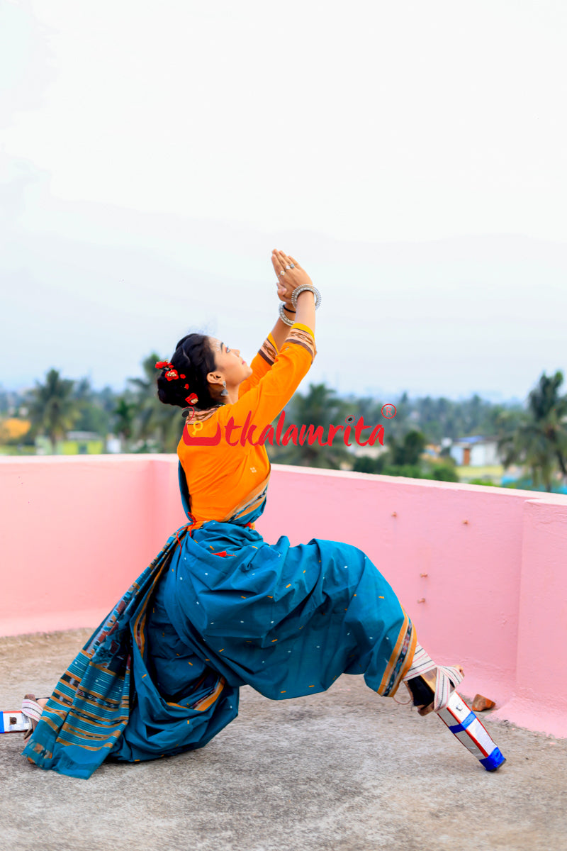 Teal Green Yellow Pittala Single Cotton Saree
