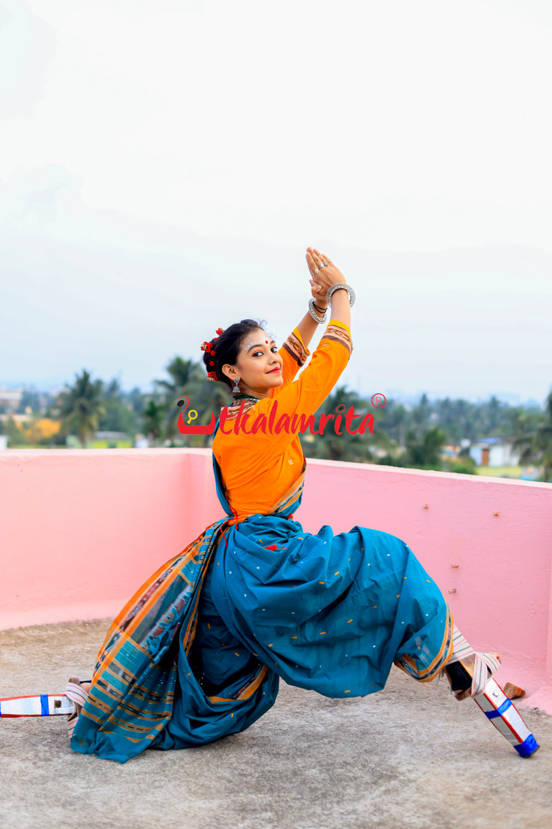 Teal Green Yellow Pittala Single Cotton Saree