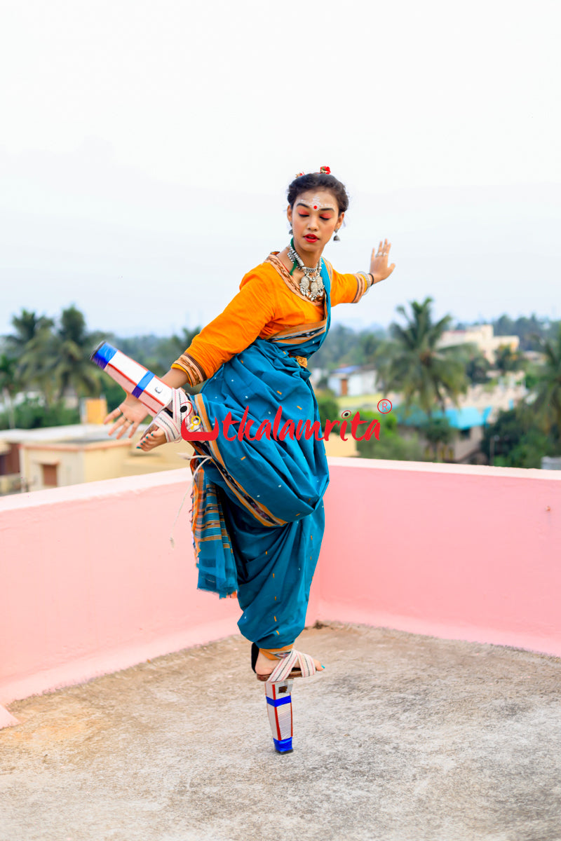 Teal Green Yellow Pittala Single Cotton Saree